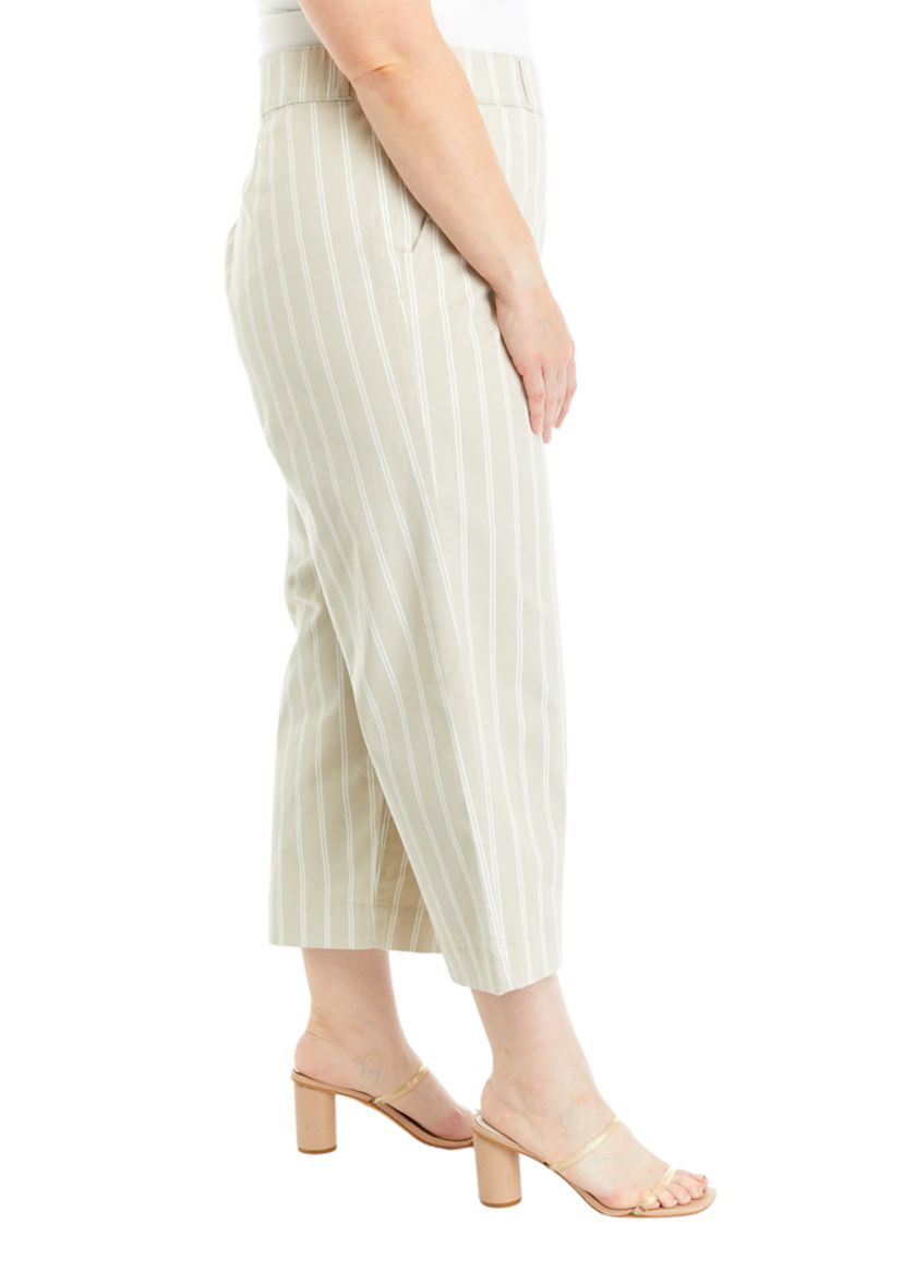 Plus Size Striped Wide Leg Cropped Pants