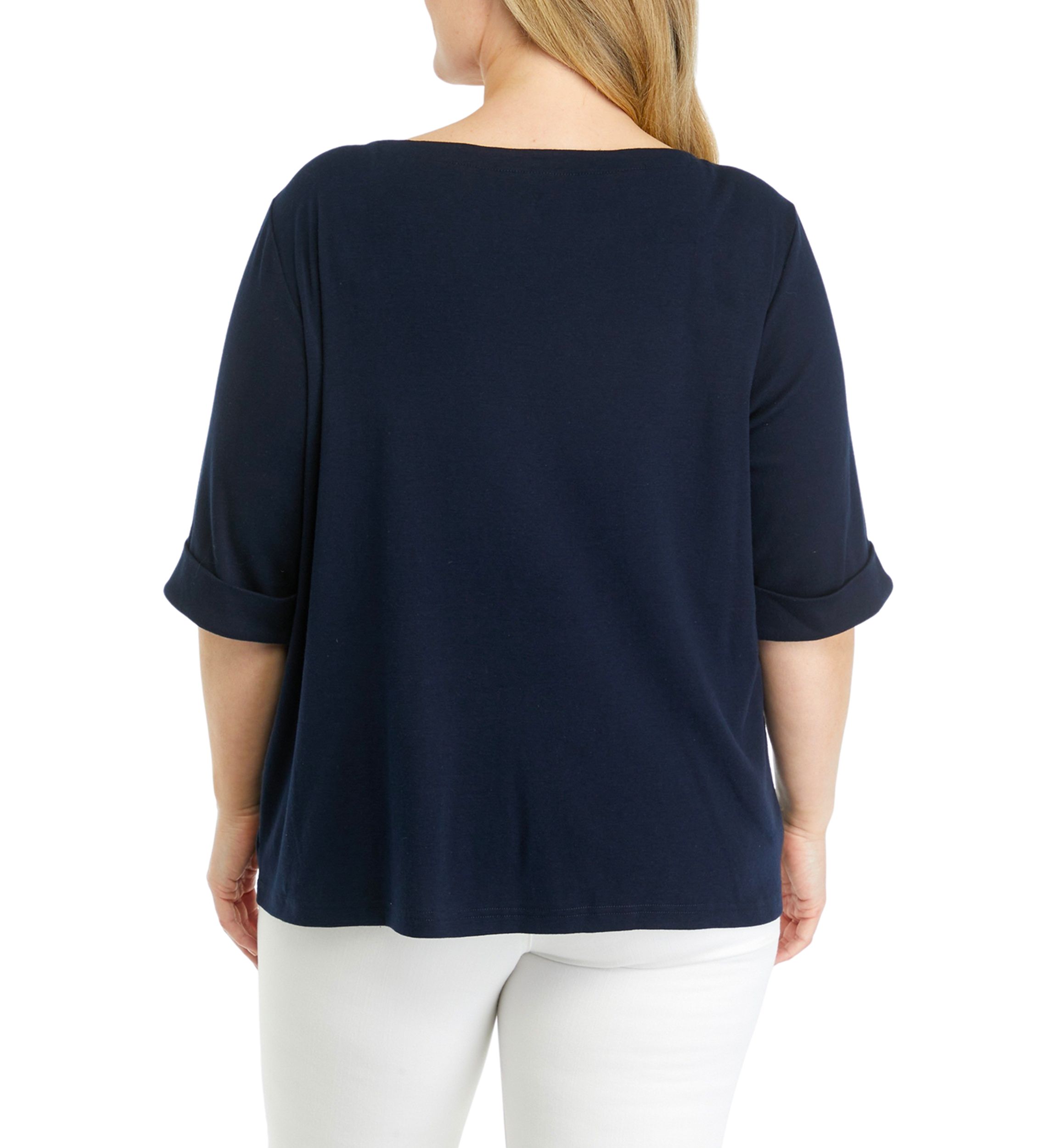 Plus Size Solid Knit Boat Neck Top
