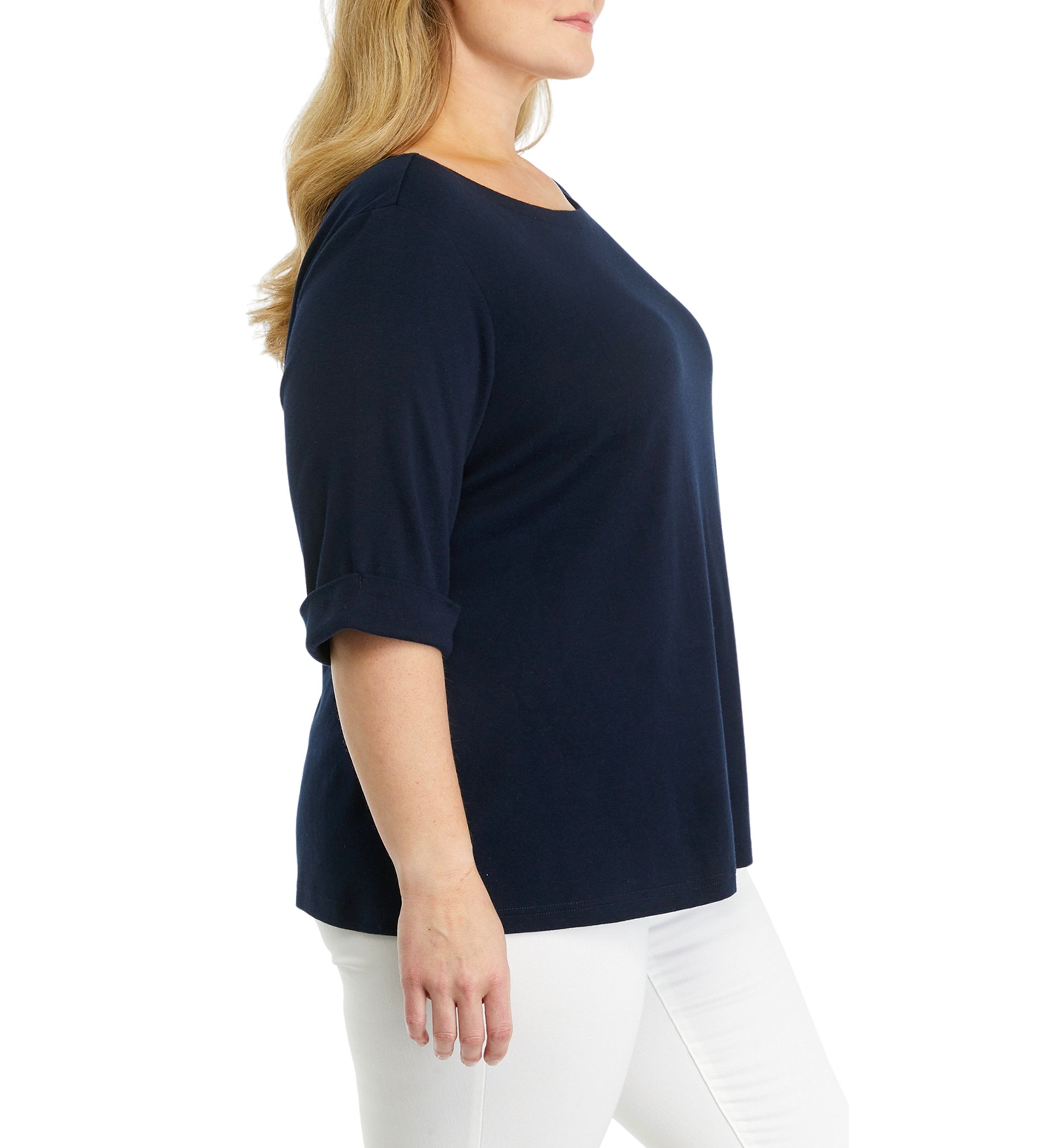 Plus Size Solid Knit Boat Neck Top