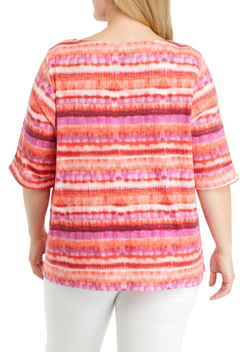 Plus Size Printed Knit Boat Neck Top