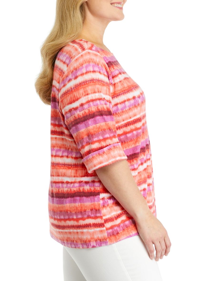 Plus Size Printed Knit Boat Neck Top