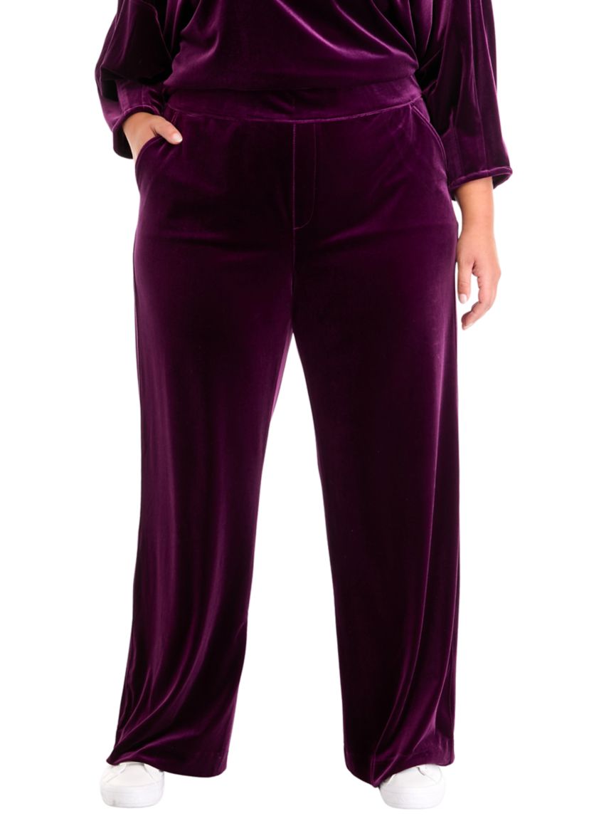 Plus Size Shape Effect Wide Leg Velvet Pants