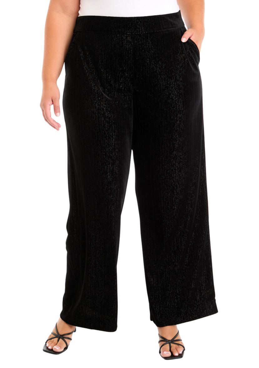 Plus Size Shape Effect Wide Leg Velvet Pants
