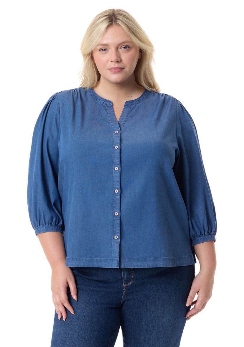 Plus Size Button Down Woven Blouse