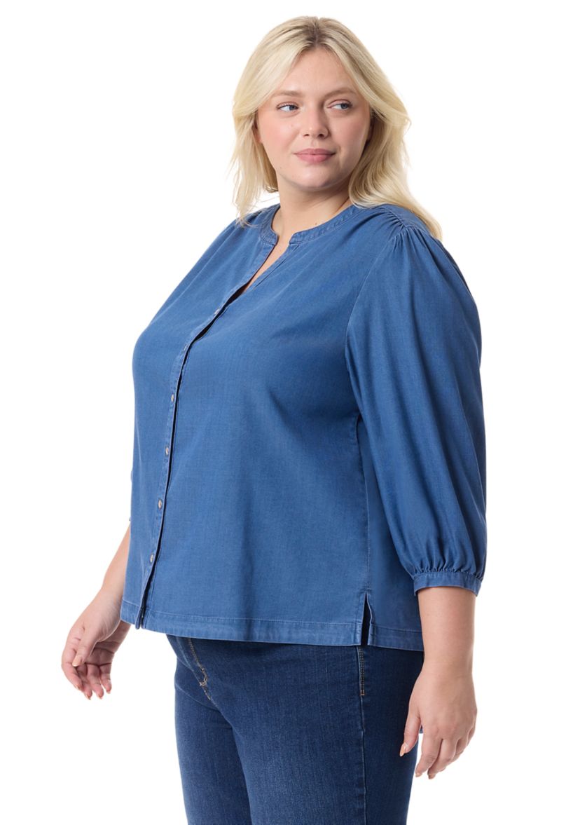 Plus Size Button Down Woven Blouse