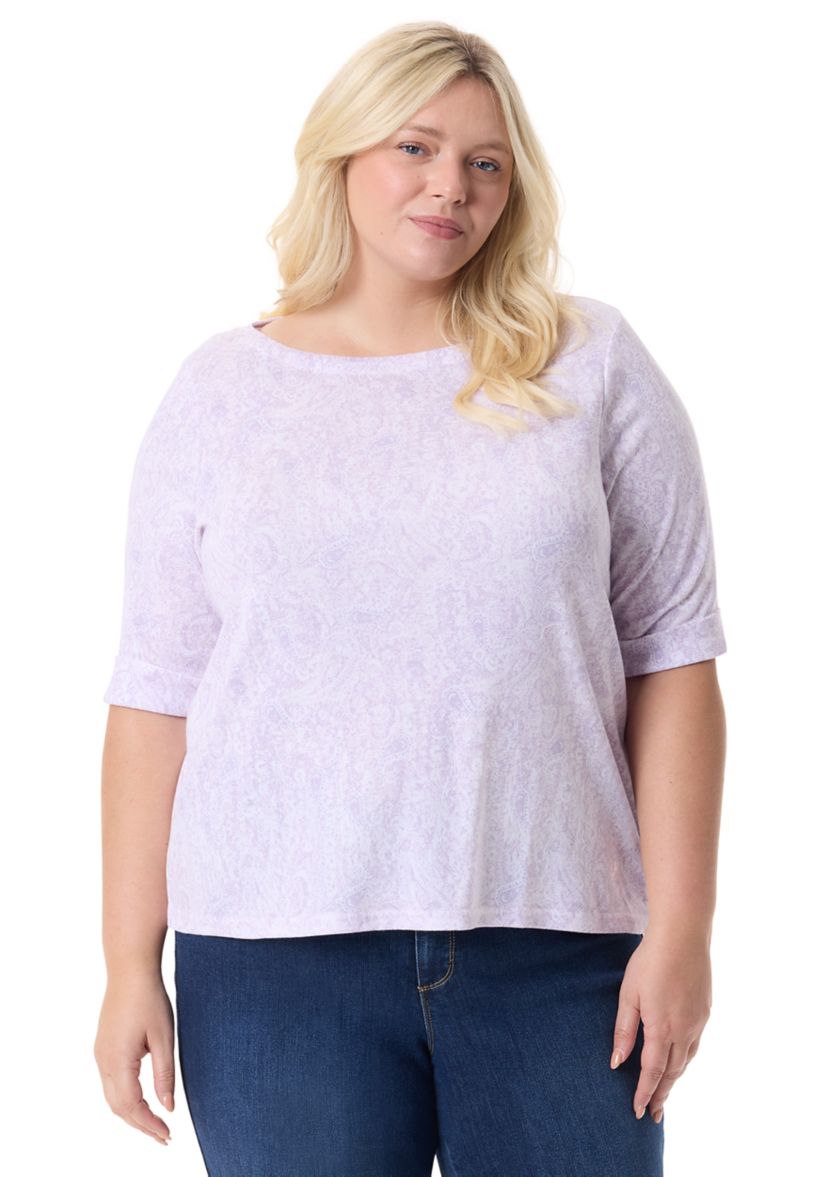 Plus Size Knit Printed Top