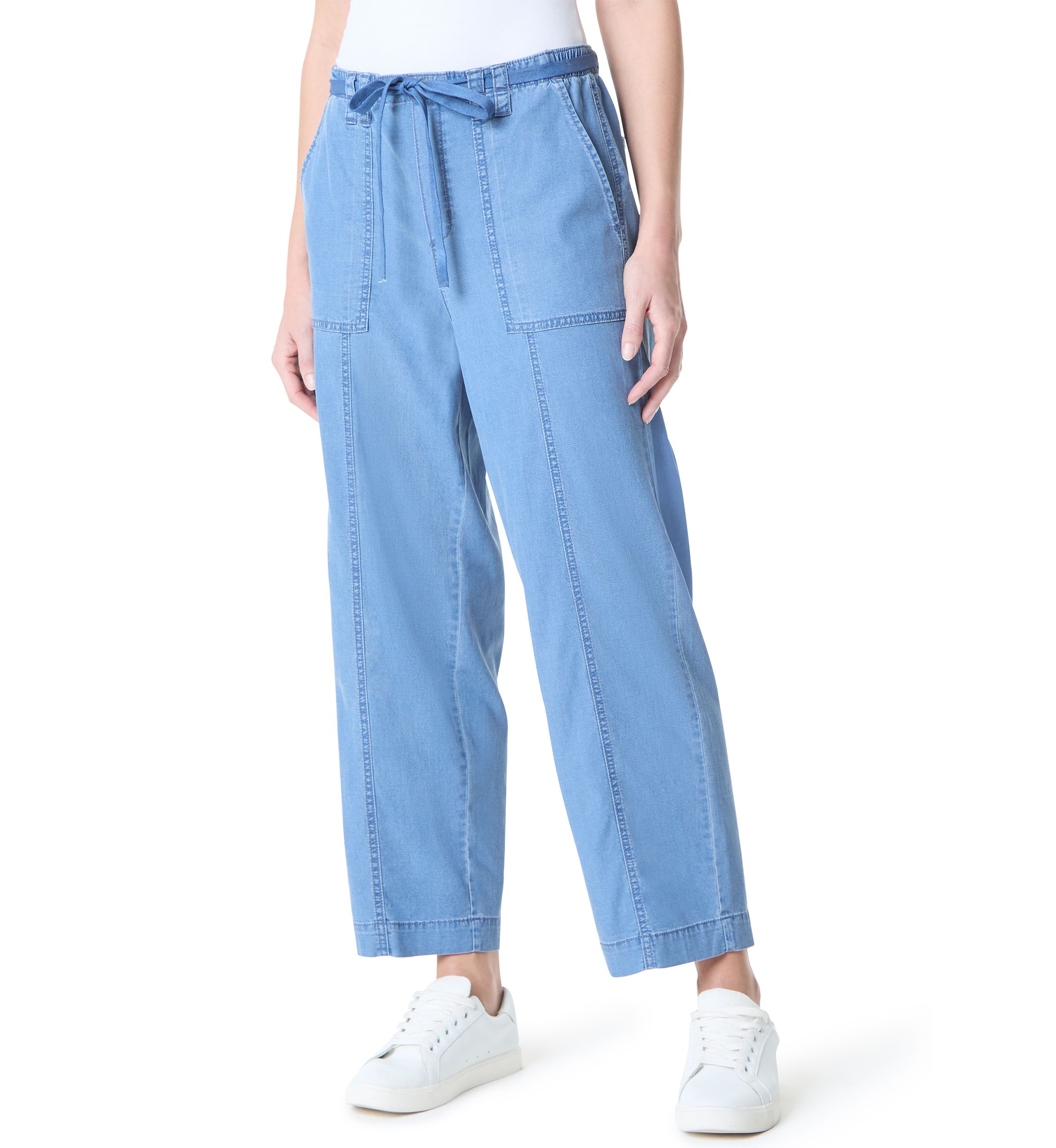 Womens Soft Fluid Straight Cropped Pants