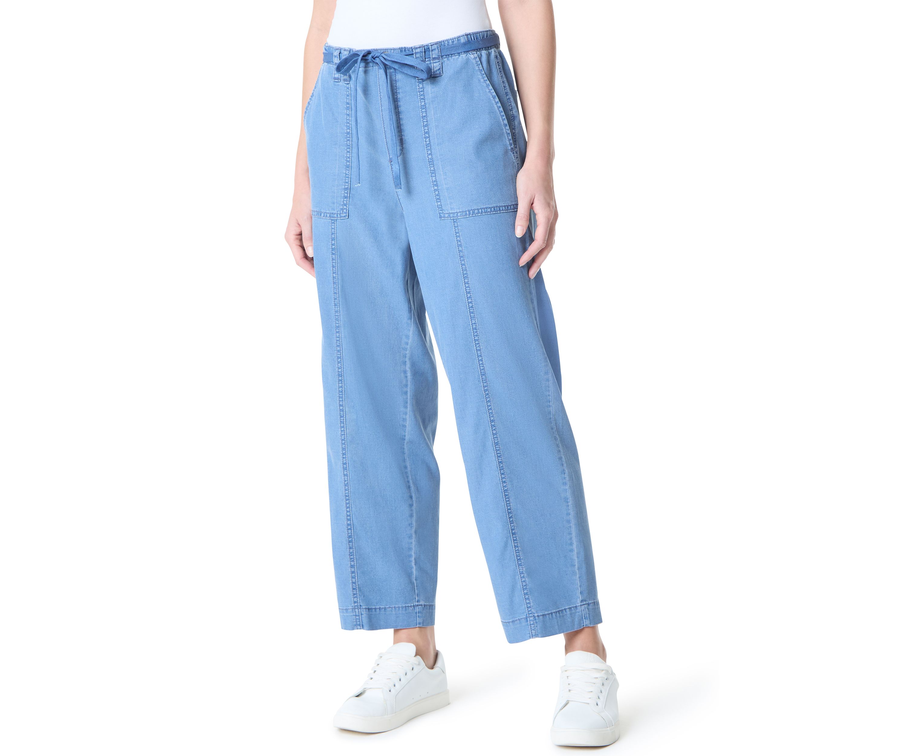 Womens Soft Fluid Straight Cropped Pants