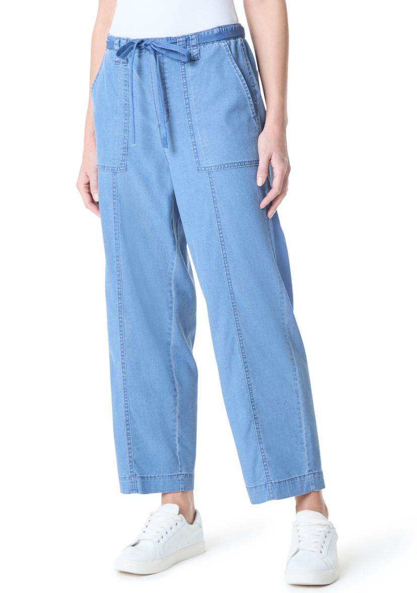 Womens Soft Fluid Straight Cropped Pants