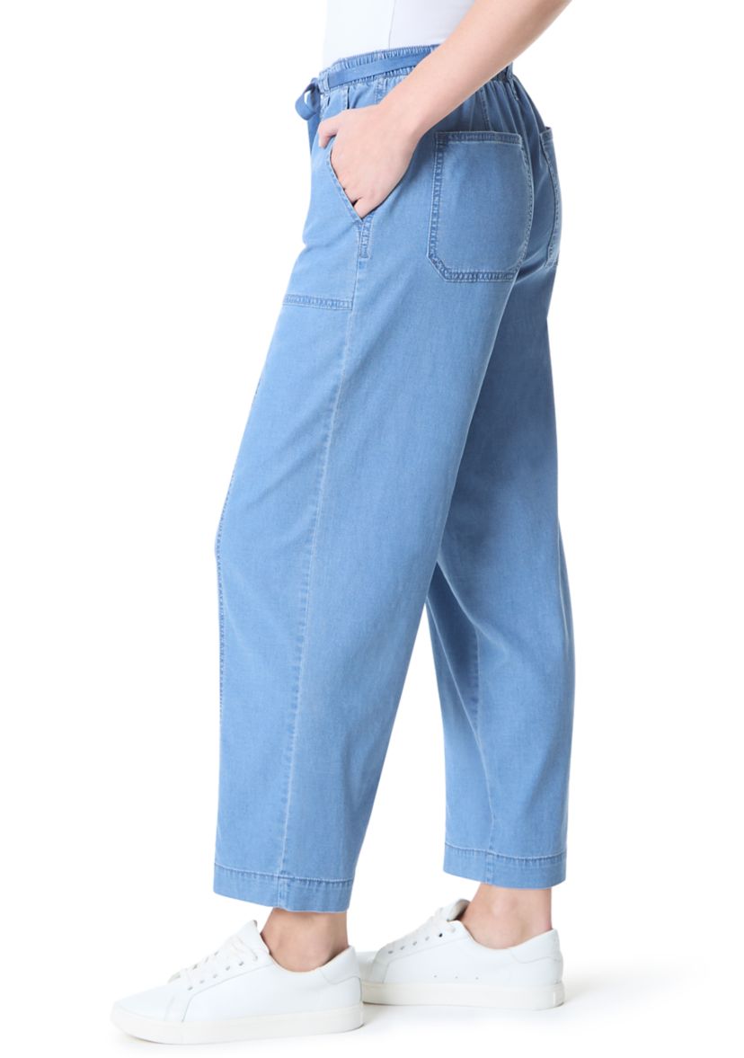 Womens Soft Fluid Straight Cropped Pants