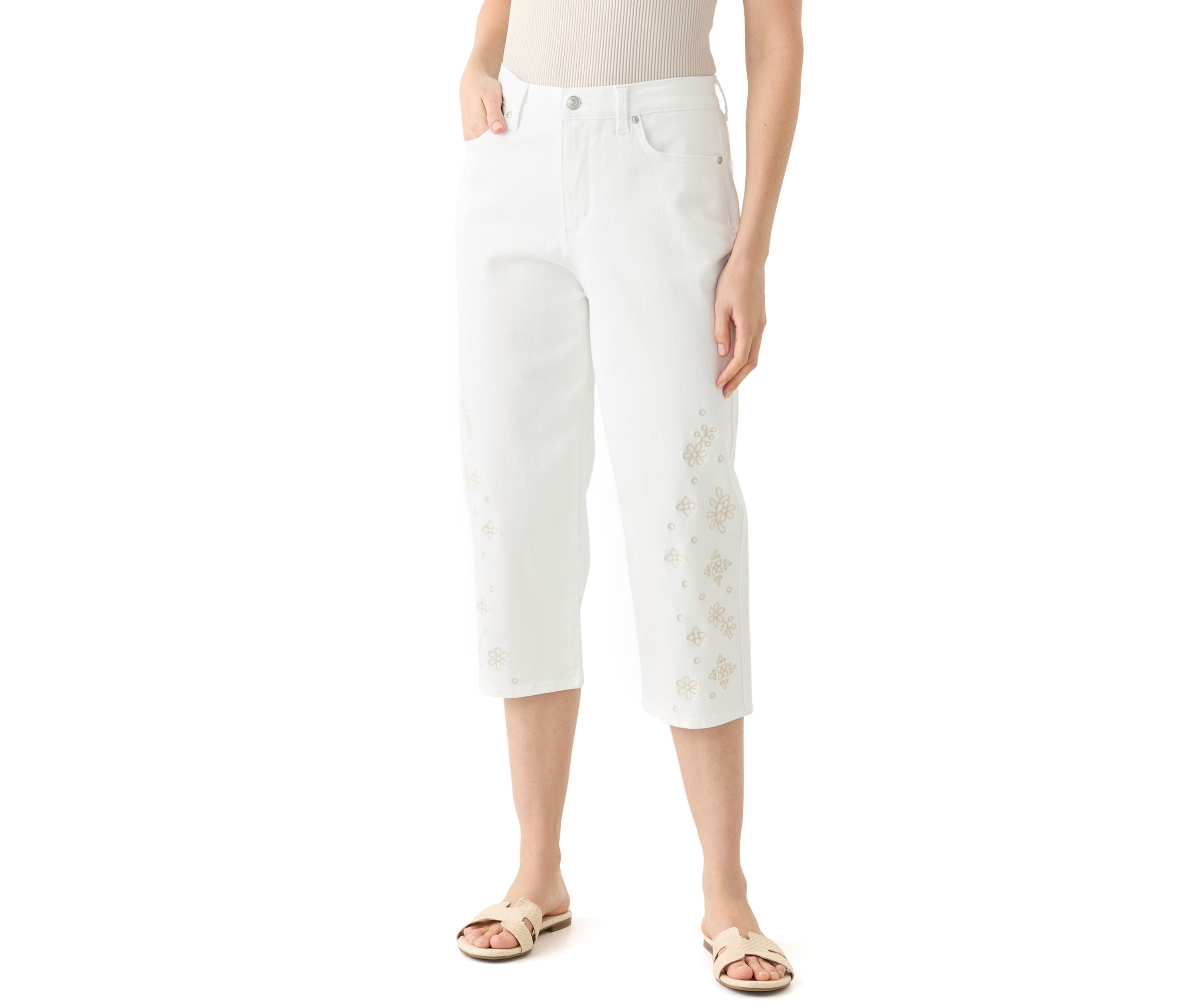 Womens Amanda Capri Jeans with Embroidery