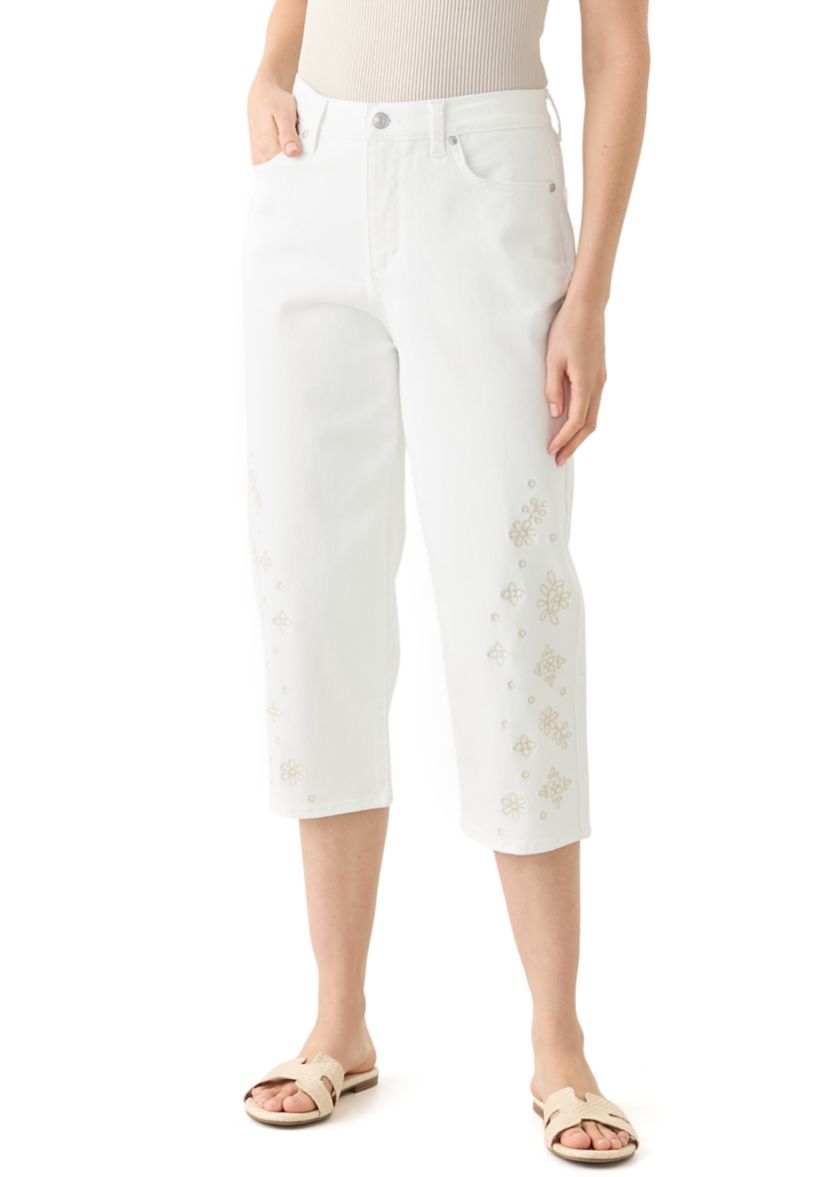 Womens Amanda Capri Jeans with Embroidery