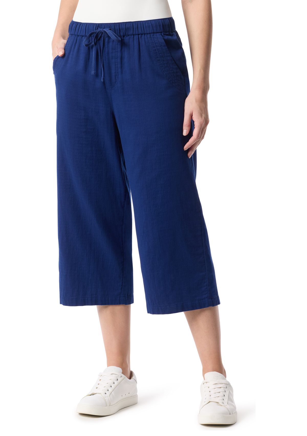 Petite Pull On Wide Leg Cropped Capri Pants