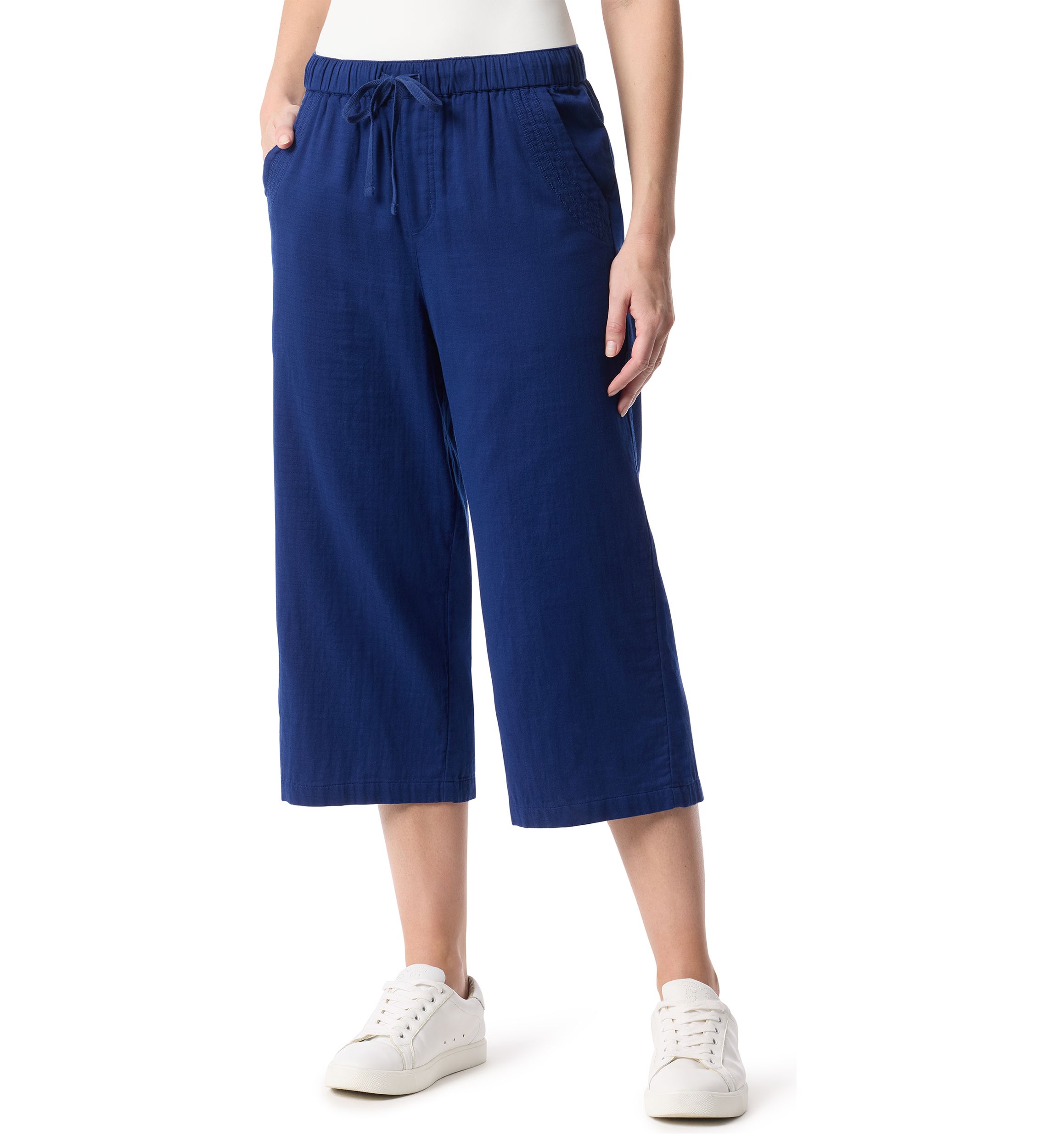 Petite Pull On Wide Leg Cropped Capri Pants