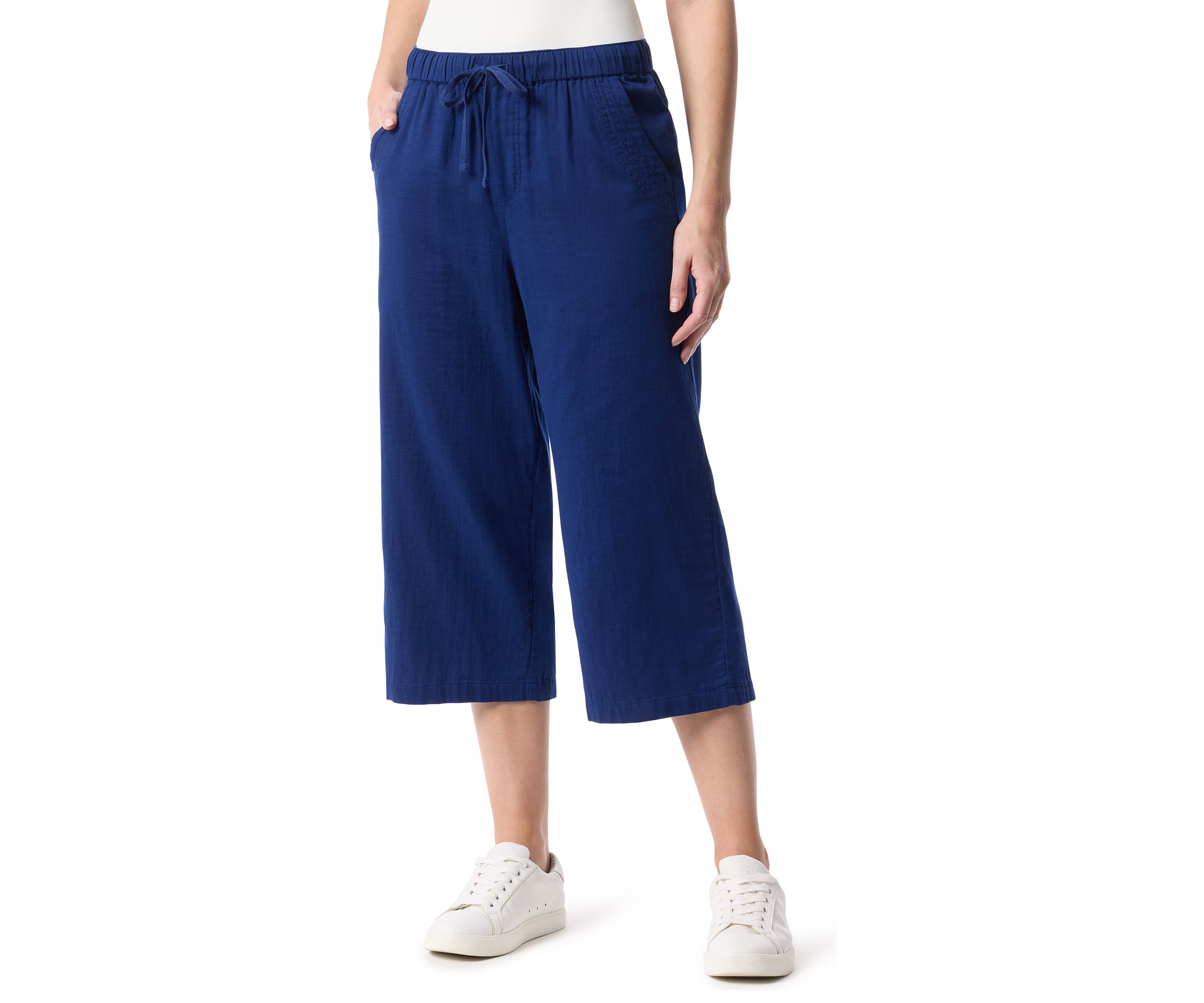 Petite Pull On Wide Leg Cropped Capri Pants