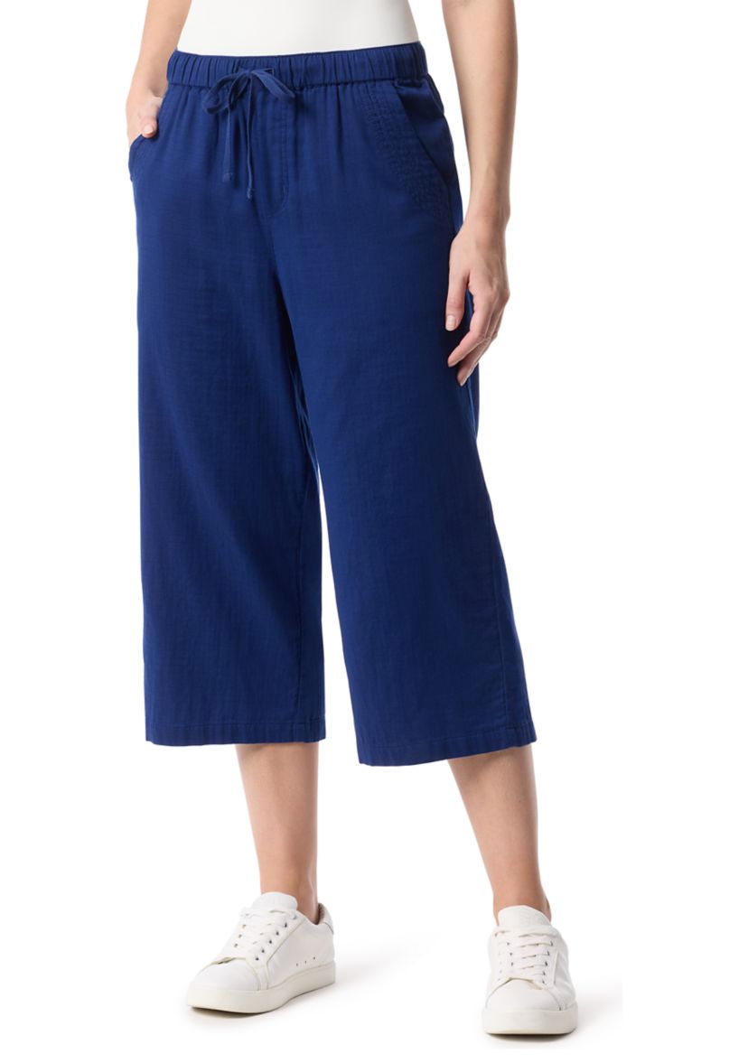 Petite Pull On Wide Leg Cropped Capri Pants