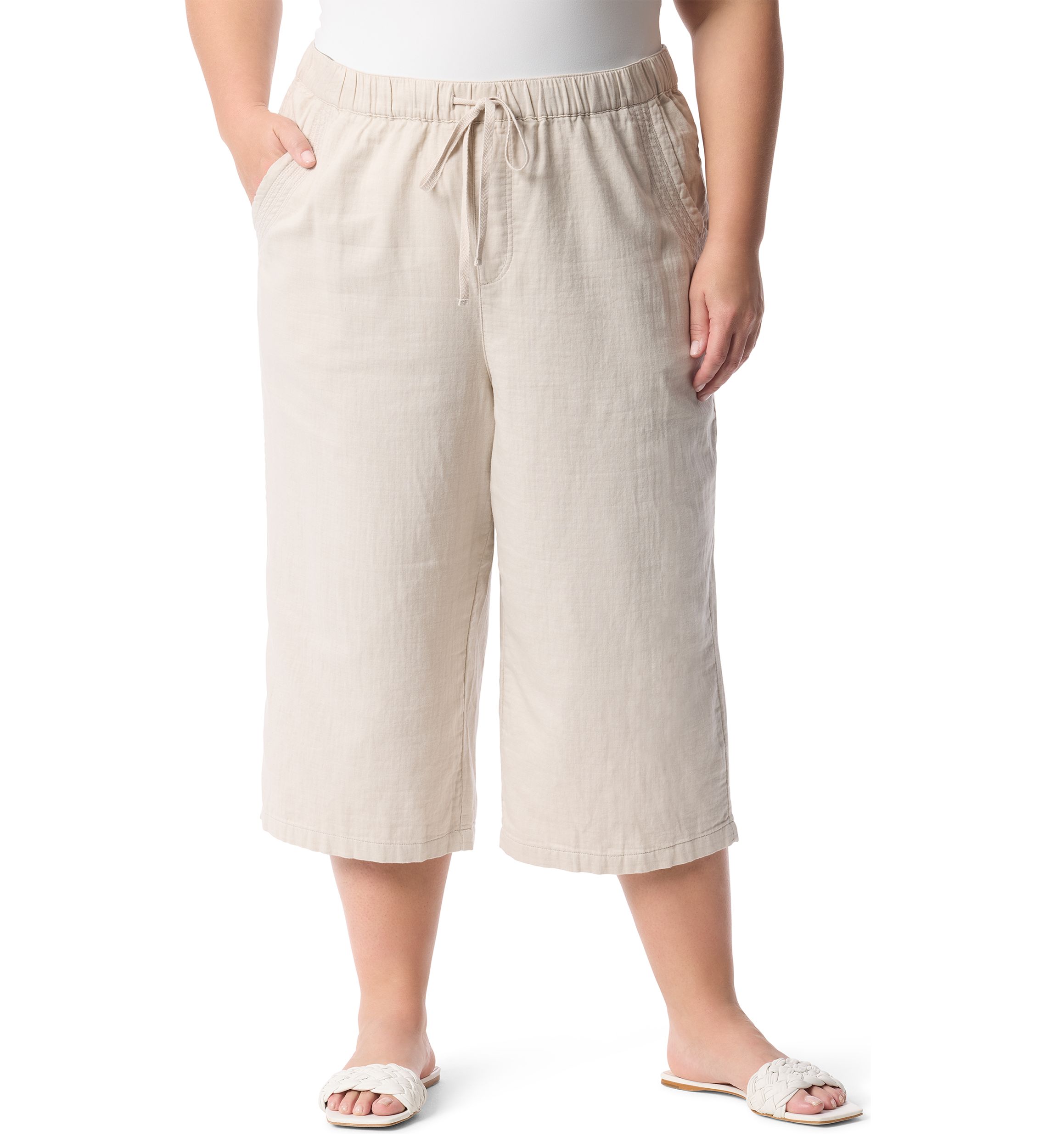 Plus Size Soft Dobby Wide Leg Capri Pants