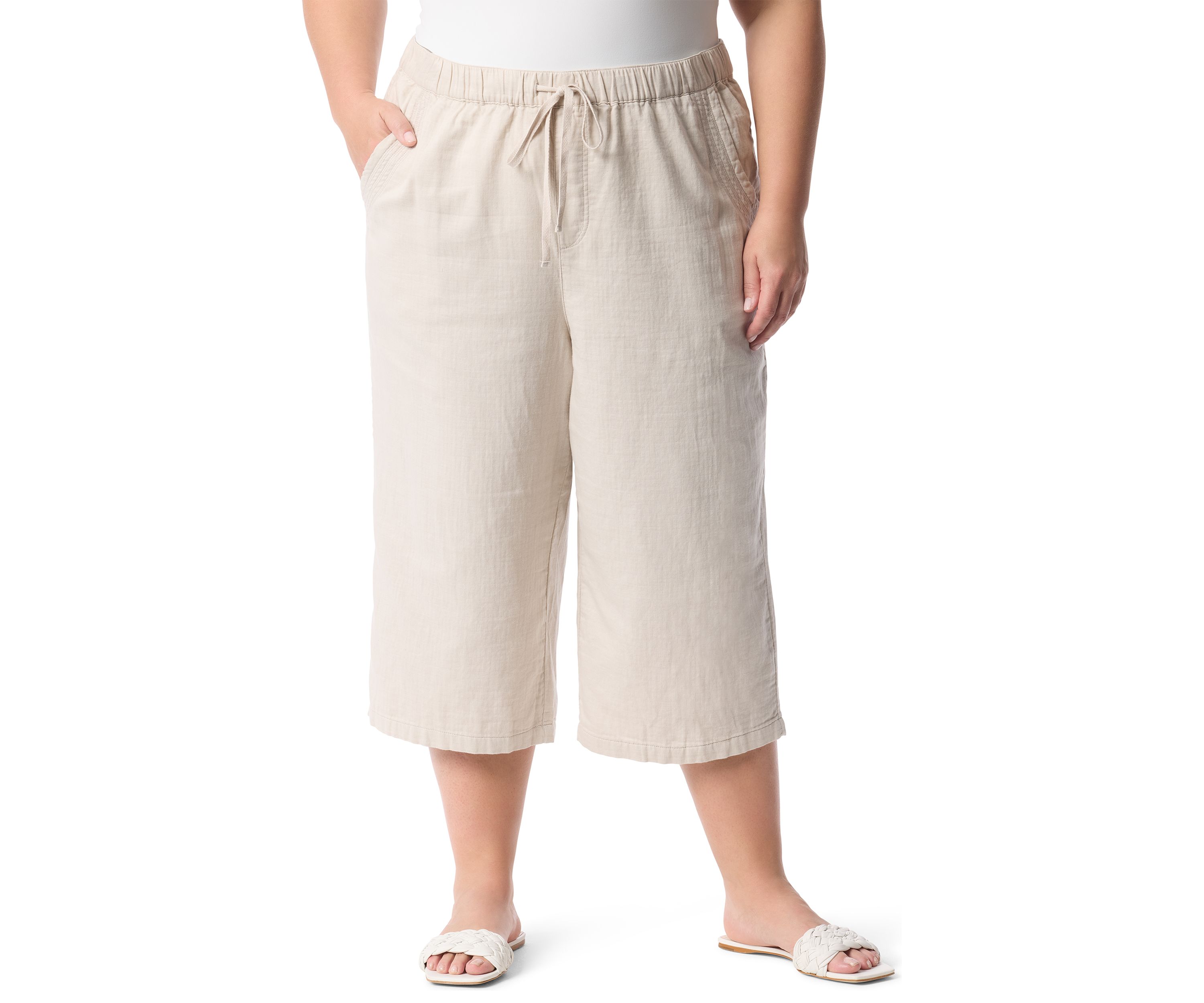 Plus Size Soft Dobby Wide Leg Capri Pants
