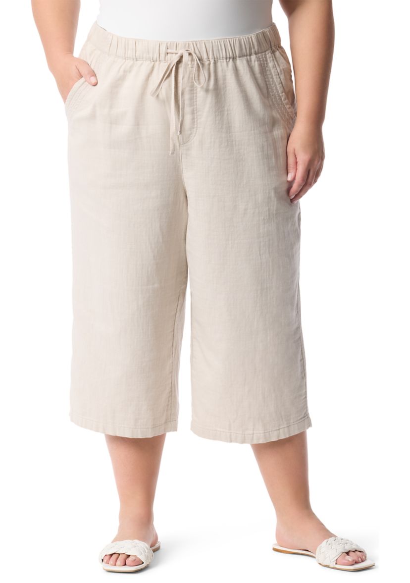 Plus Size Soft Dobby Wide Leg Capri Pants