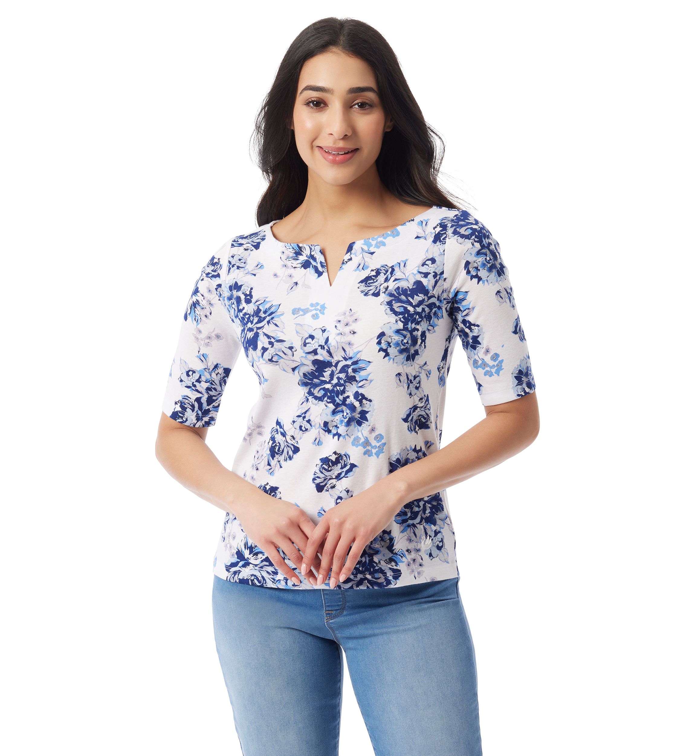 Petite Elbow Sleeve Printed Top 