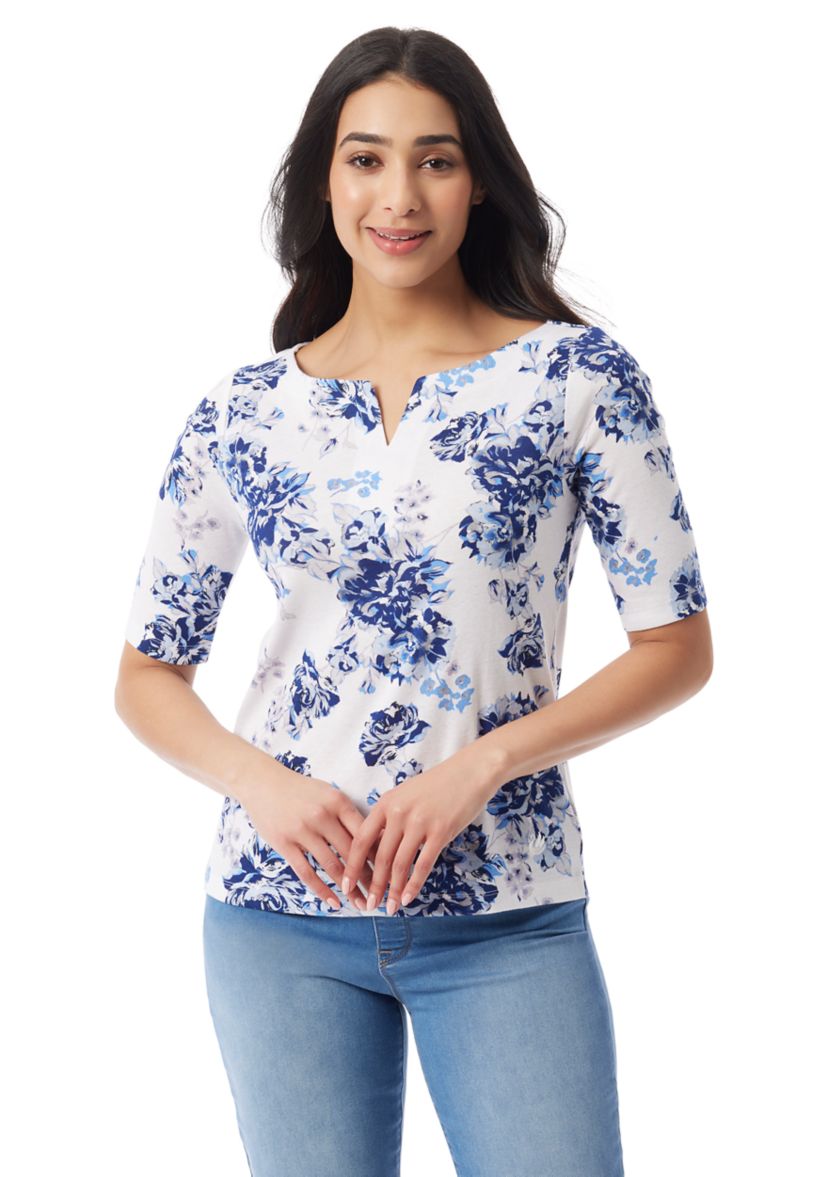 Petite Elbow Sleeve Printed Top 