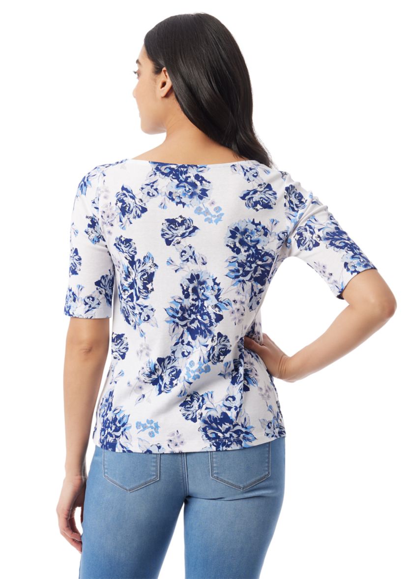 Petite Elbow Sleeve Printed Top 