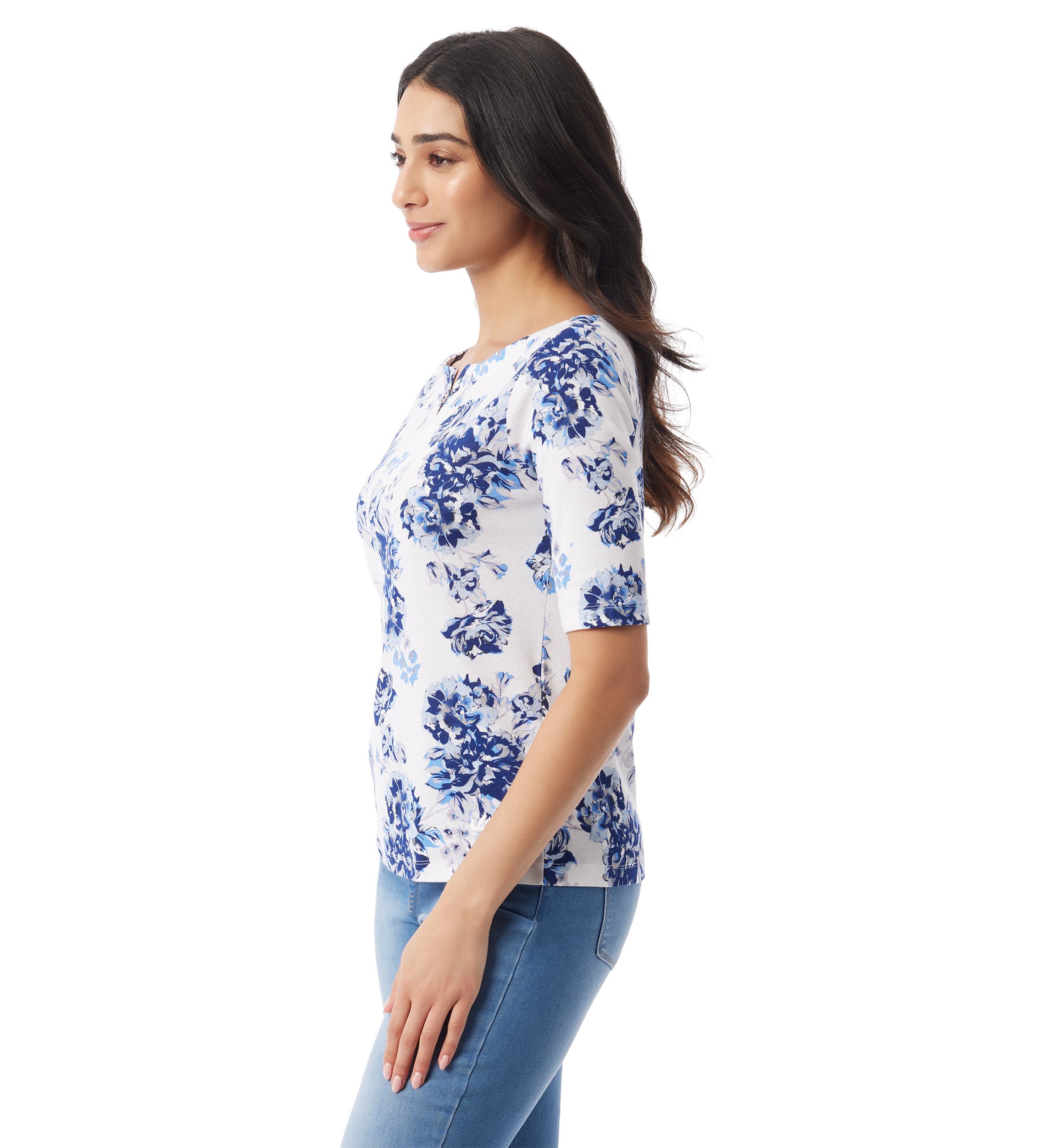 Petite Elbow Sleeve Printed Top 