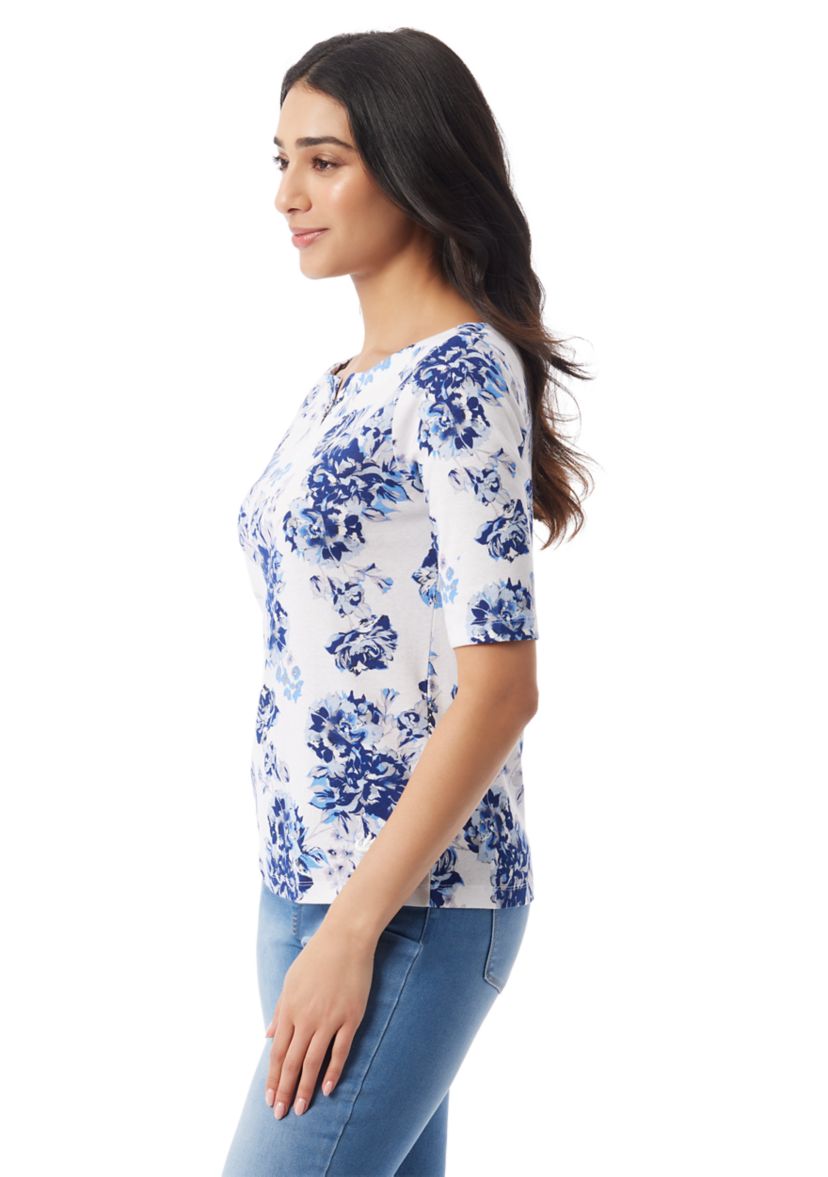 Petite Elbow Sleeve Printed Top 