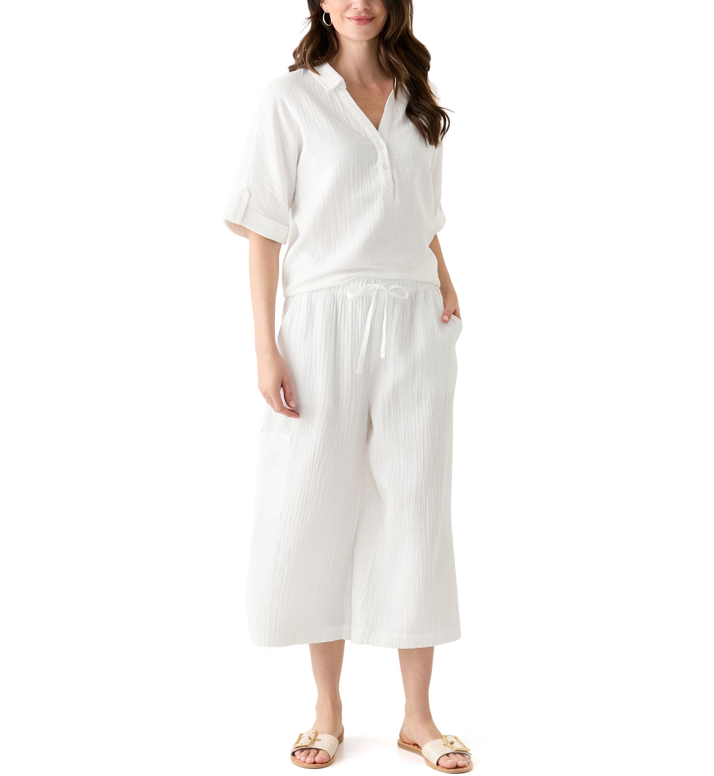 Womens Callista Crinkle Gauze Top