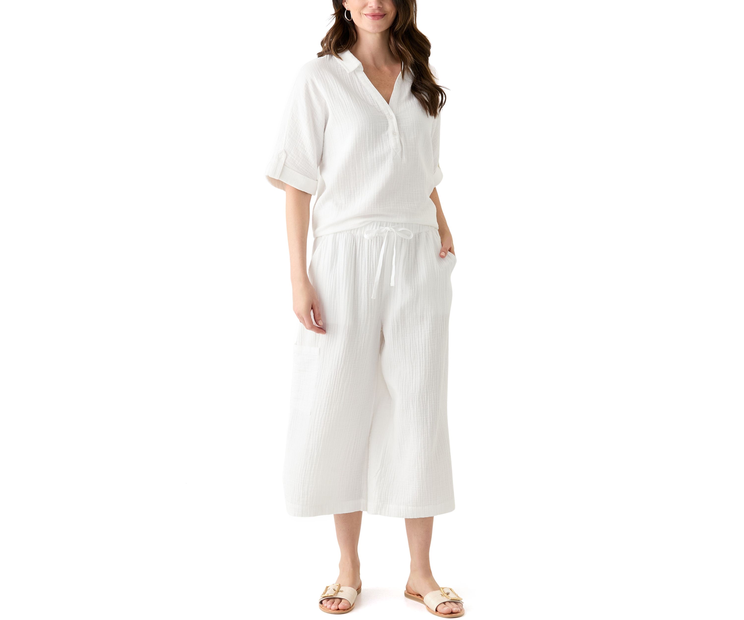 Womens Callista Crinkle Gauze Top