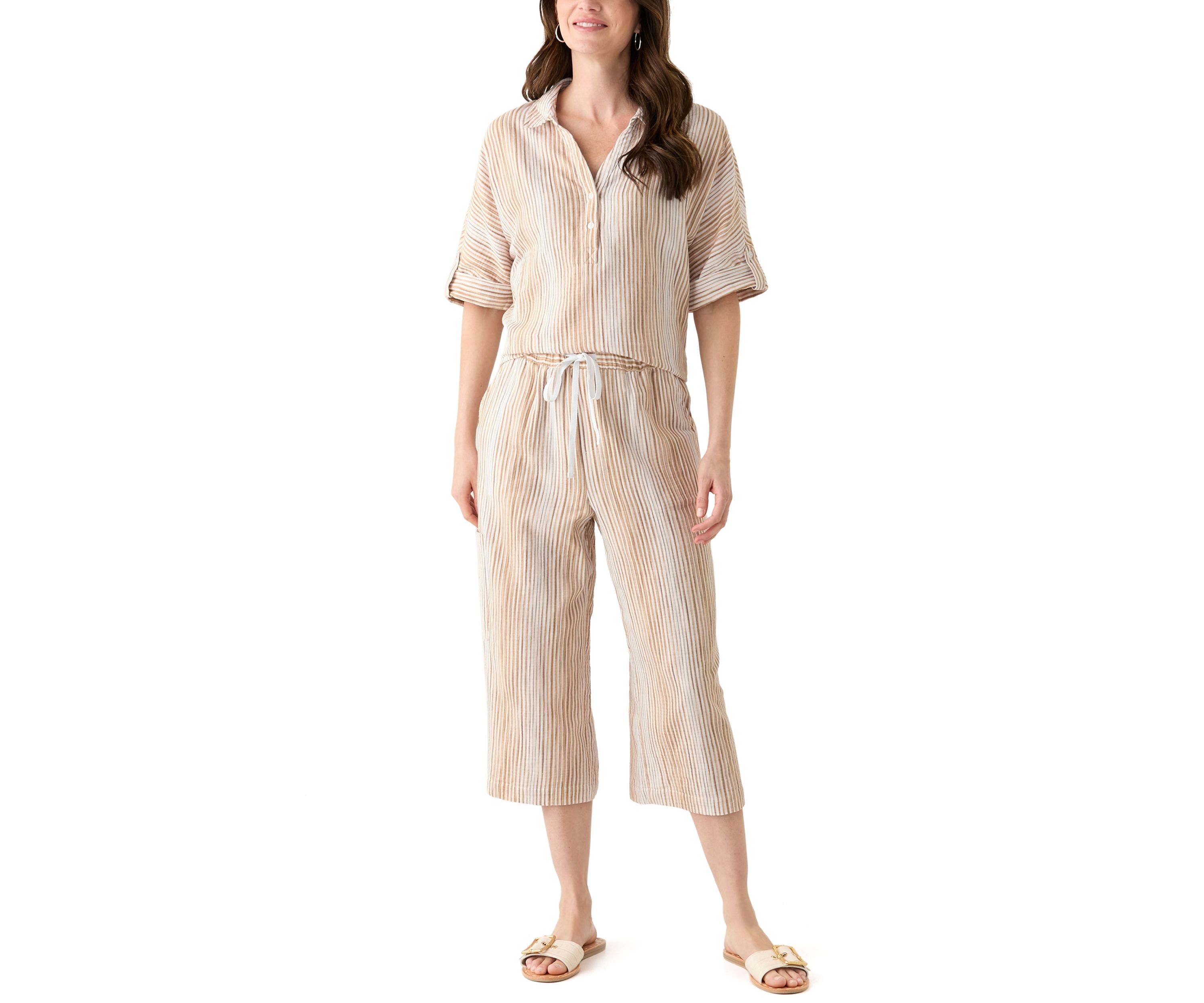 Womens Delia Crinkle Gauze Capri Pants