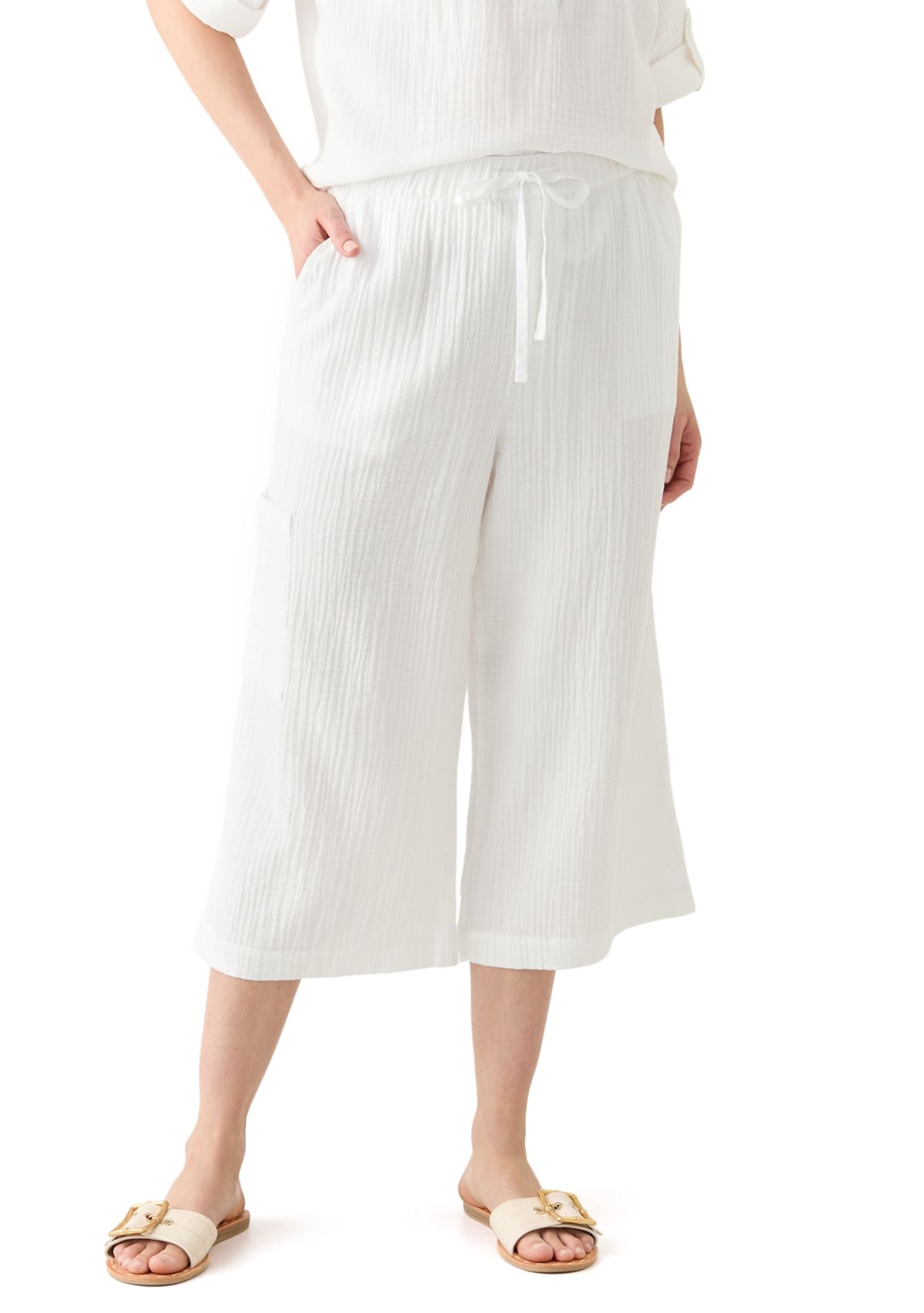 Womens Delia Crinkle Gauze Capri Pants