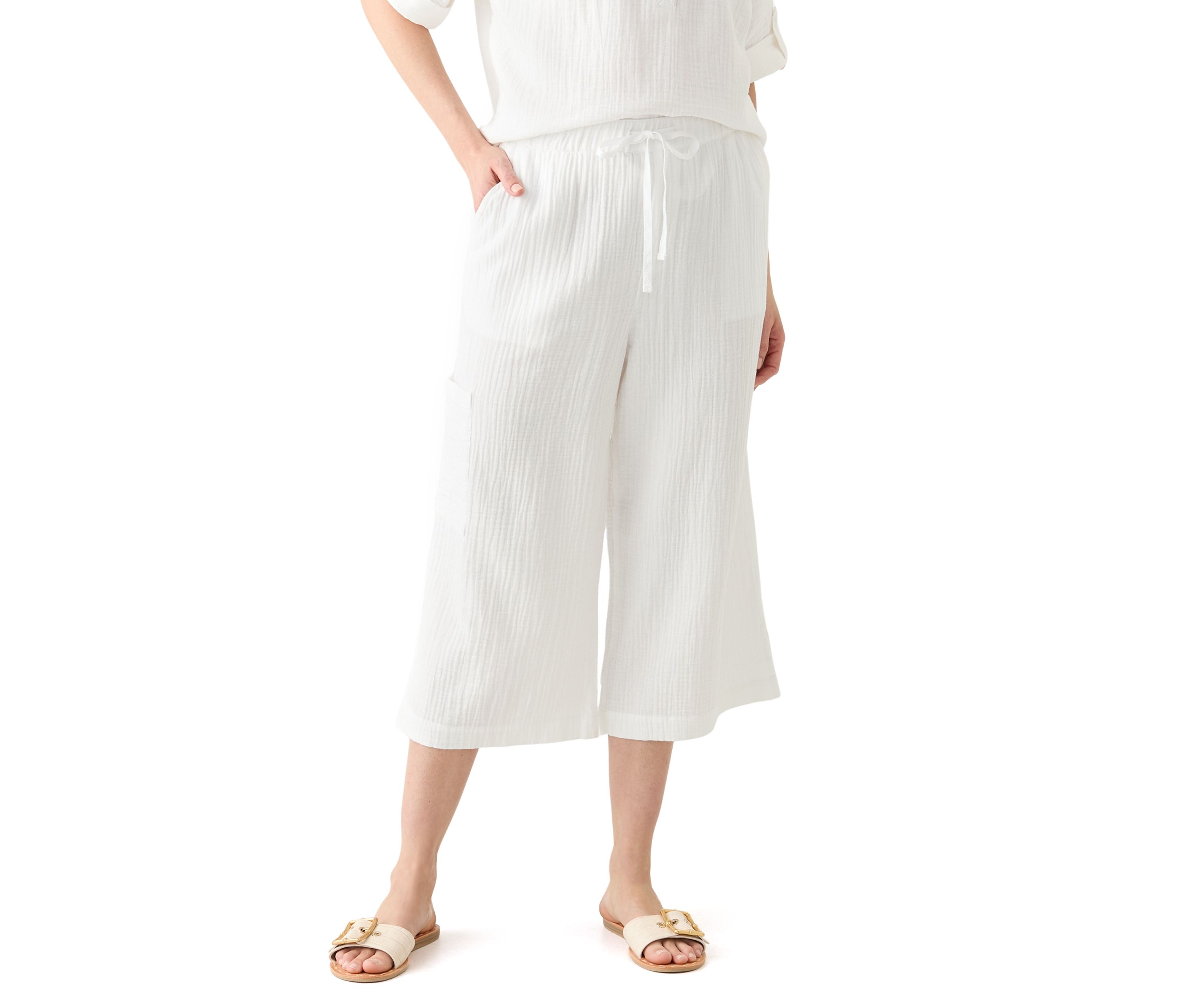 Womens Delia Crinkle Gauze Capri Pants