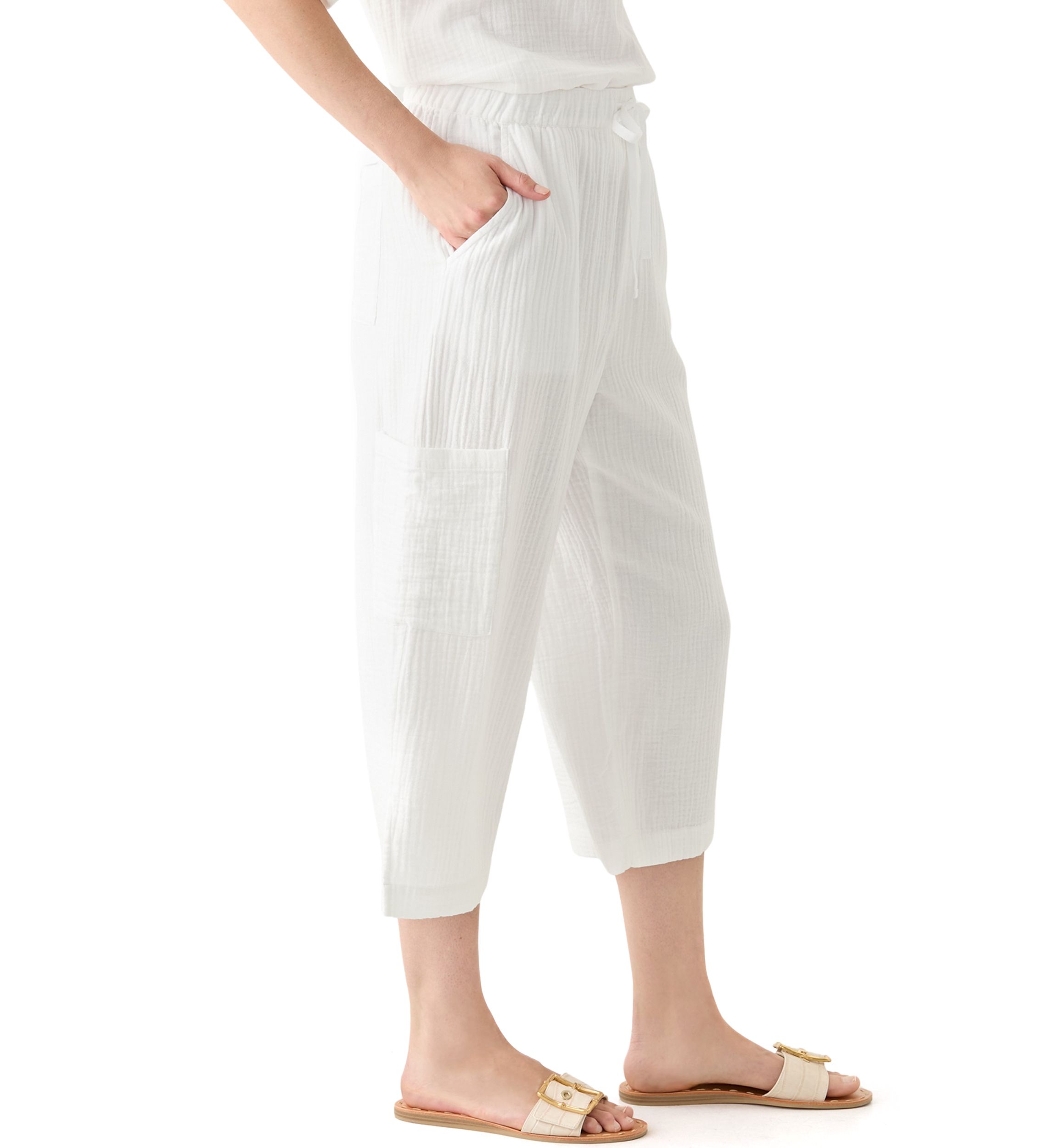 Womens Delia Crinkle Gauze Capri Pants