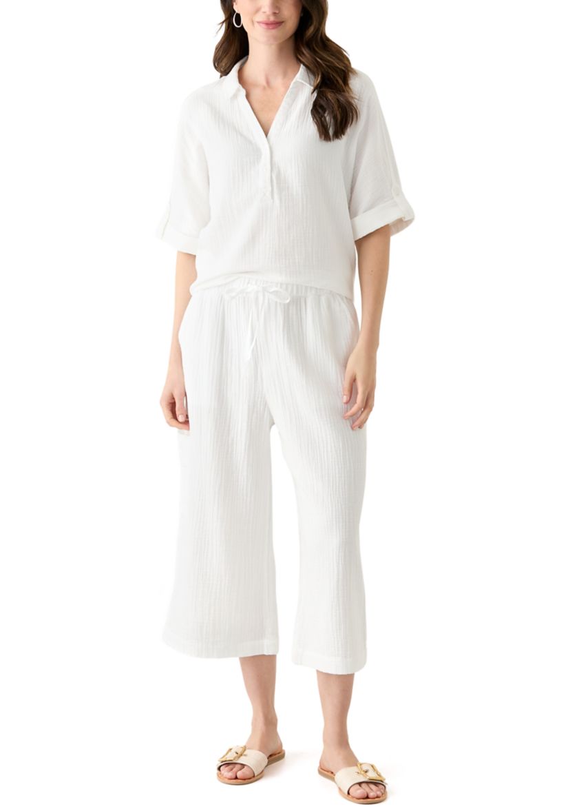 Womens Delia Crinkle Gauze Capri Pants