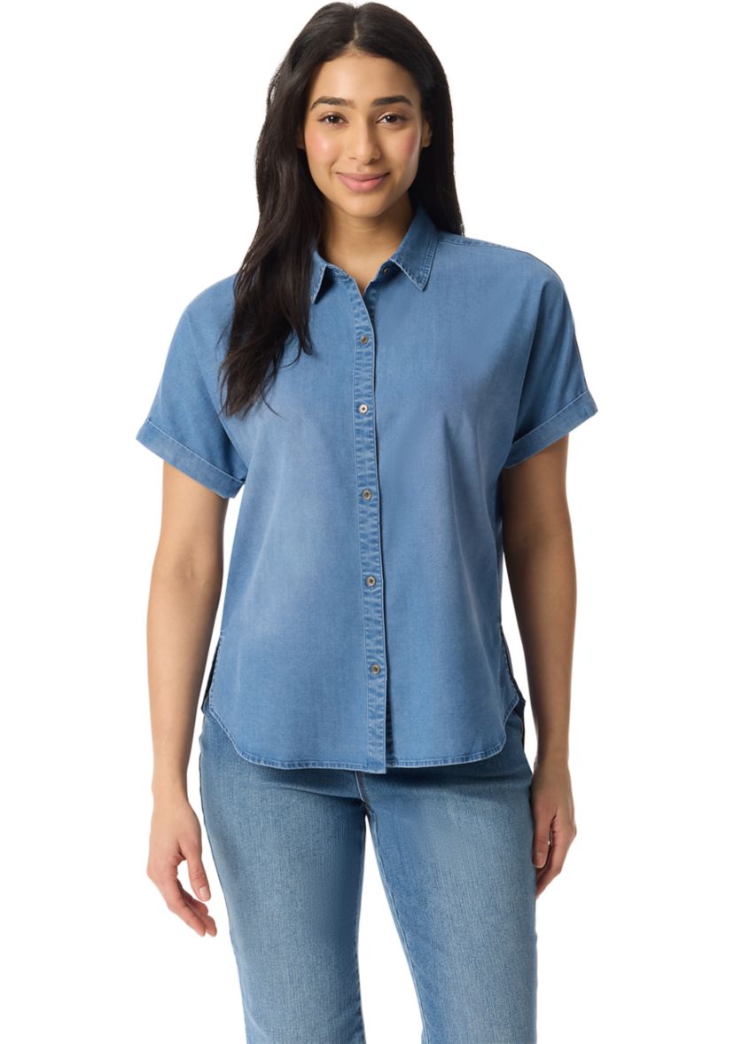 Womens Daisy Woven Button Down Shirt 