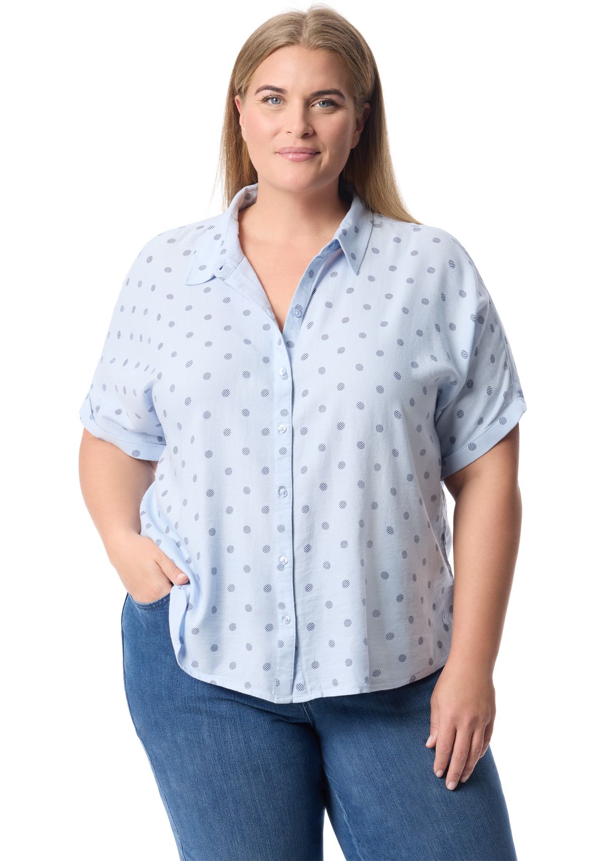 Plus Size Short Sleeve Woven Shirt