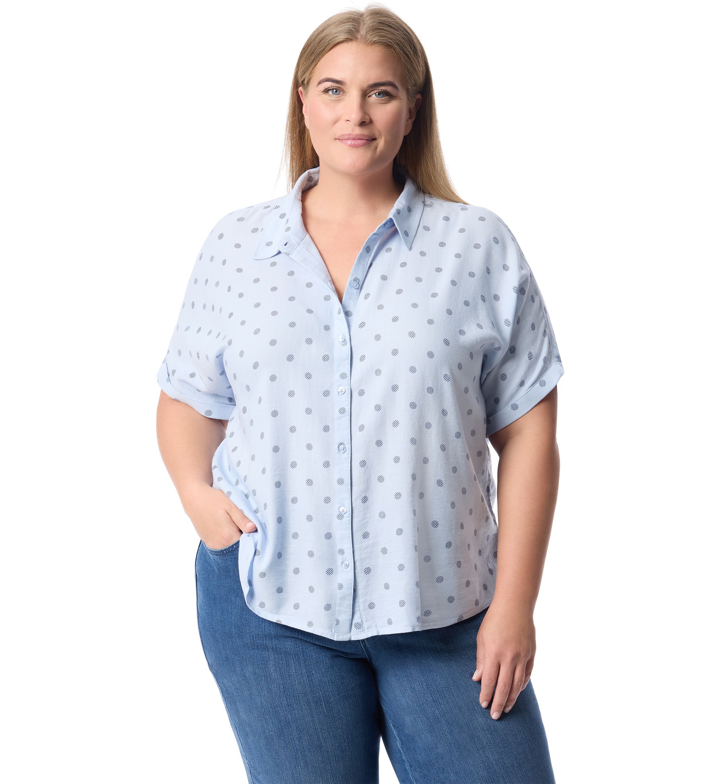 Plus Size Short Sleeve Woven Shirt