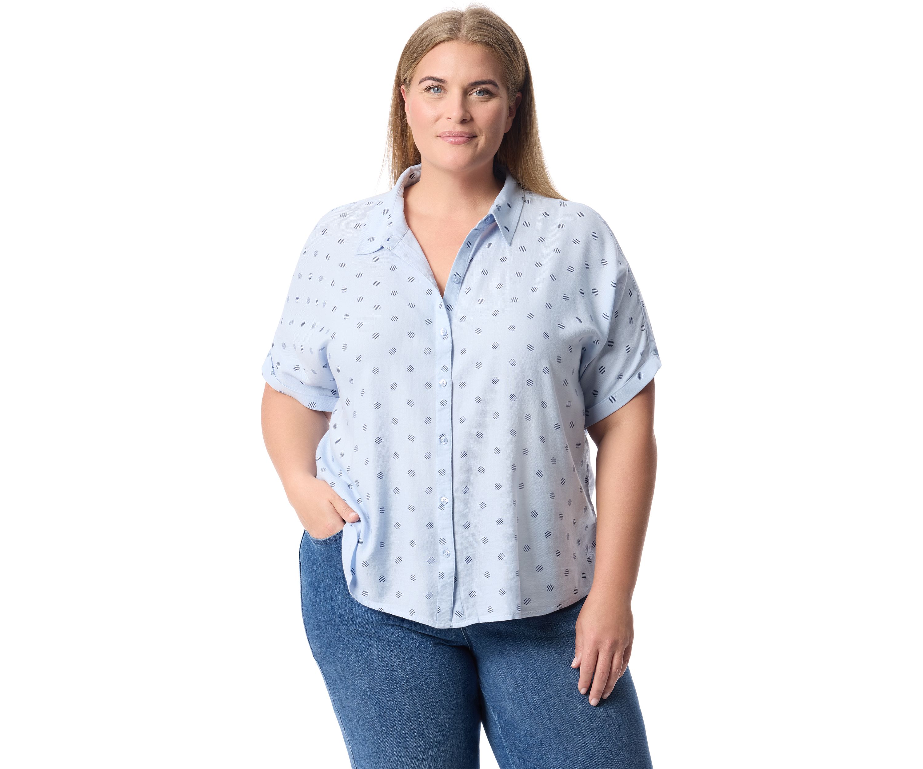 Plus Size Short Sleeve Woven Shirt