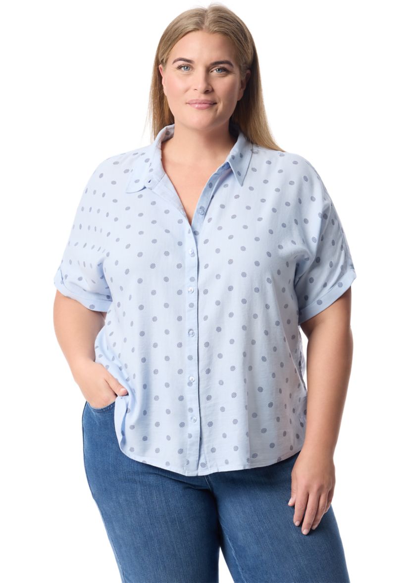 Plus Size Short Sleeve Woven Shirt