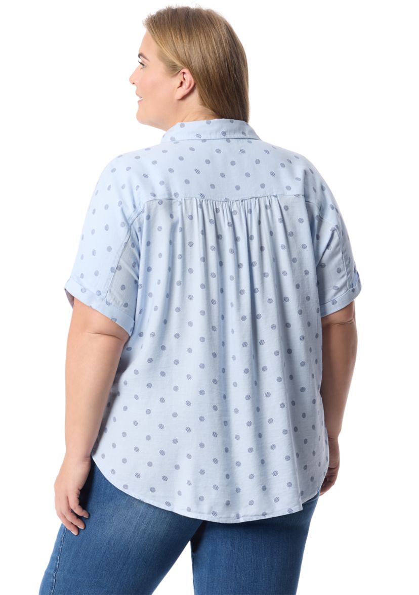 Plus Size Short Sleeve Woven Shirt
