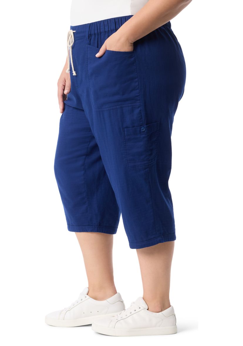 Plus Size Soft Dobby Taper Skimmer Pants