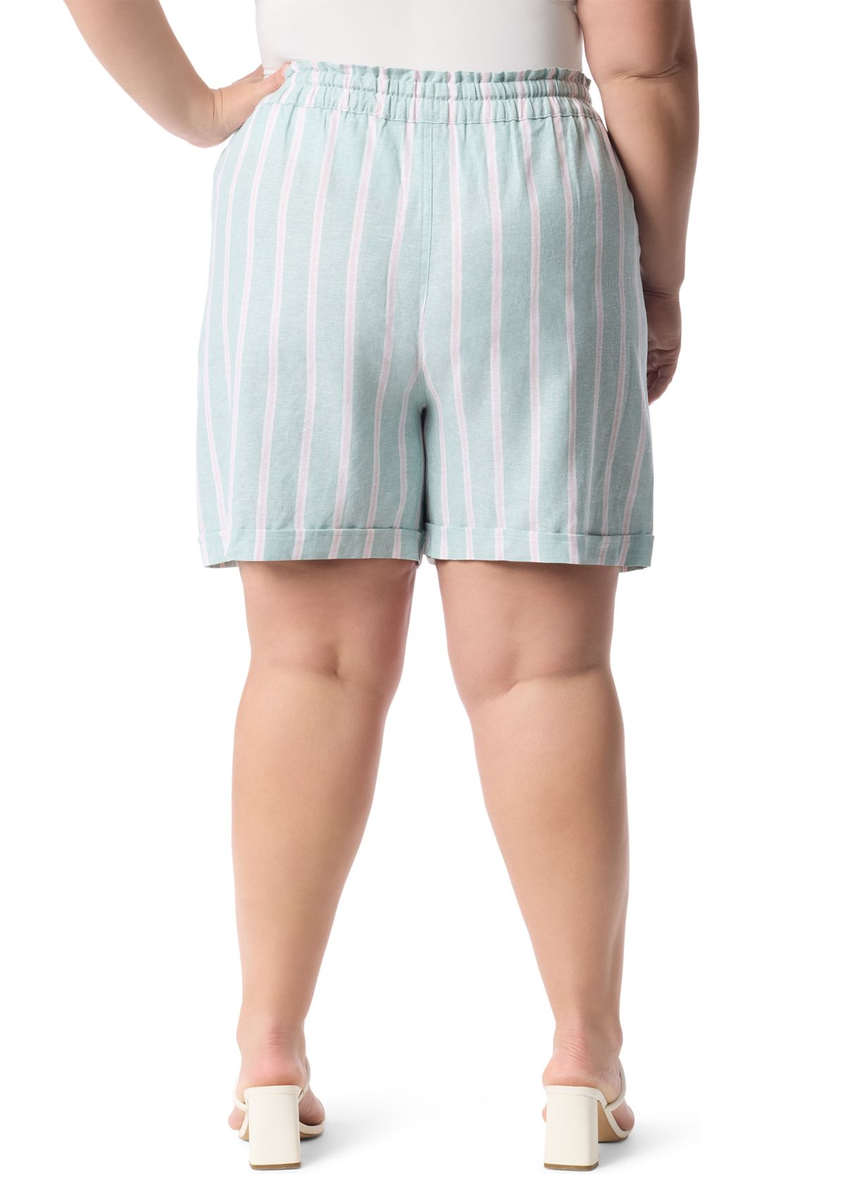 Plus Size Striped Linen Shorts