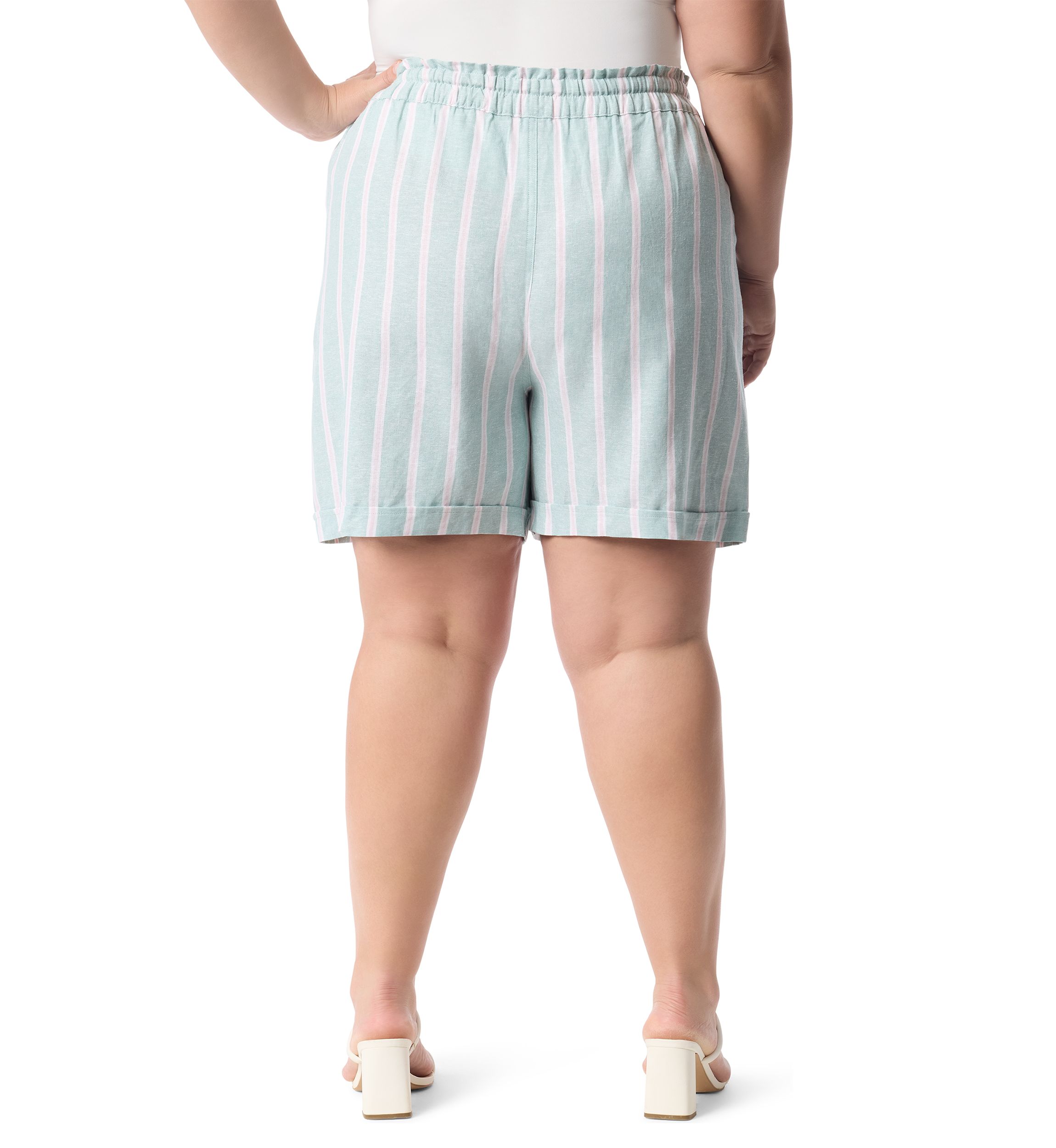 Plus Size Striped Linen Shorts