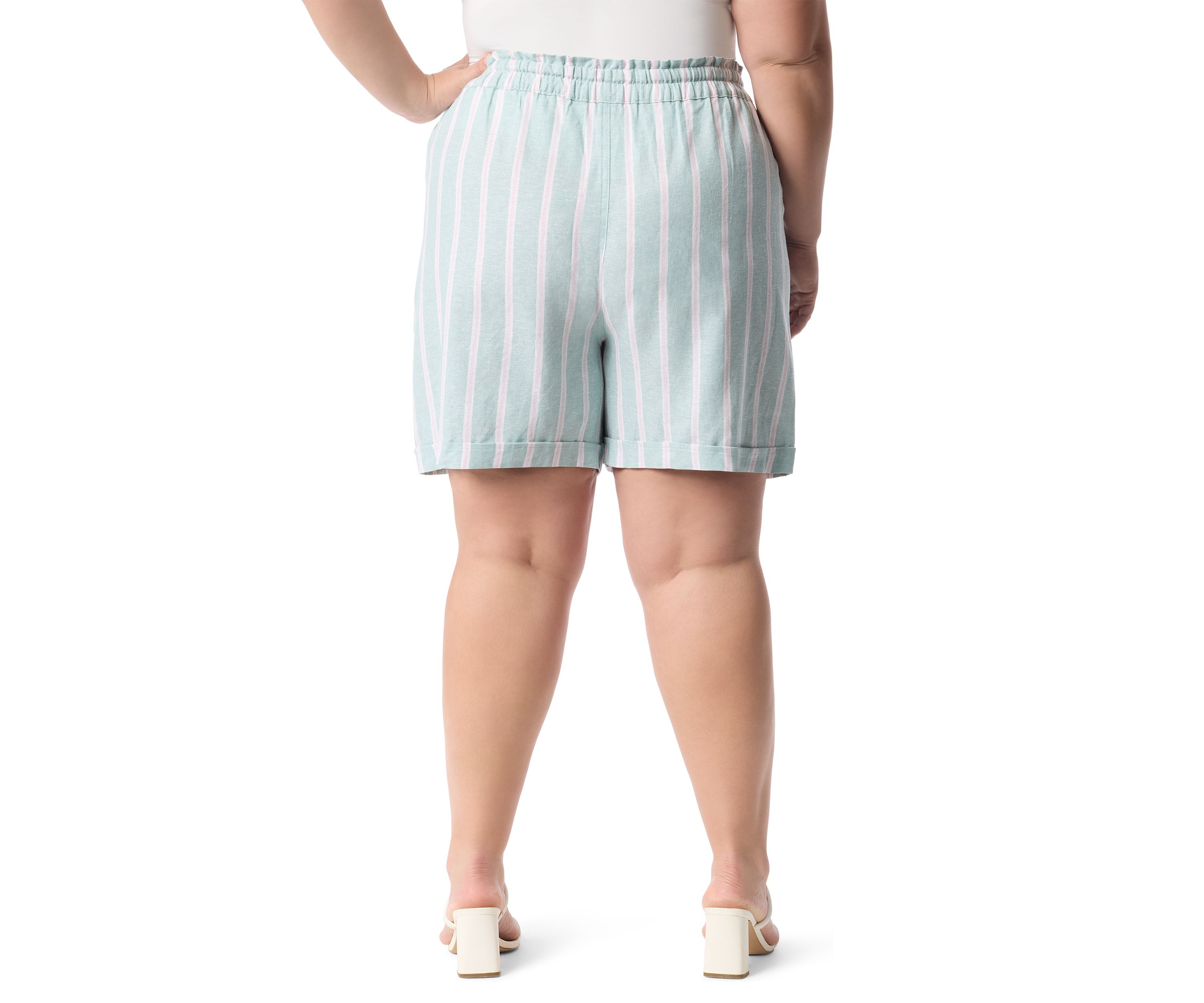 Plus Size Striped Linen Shorts