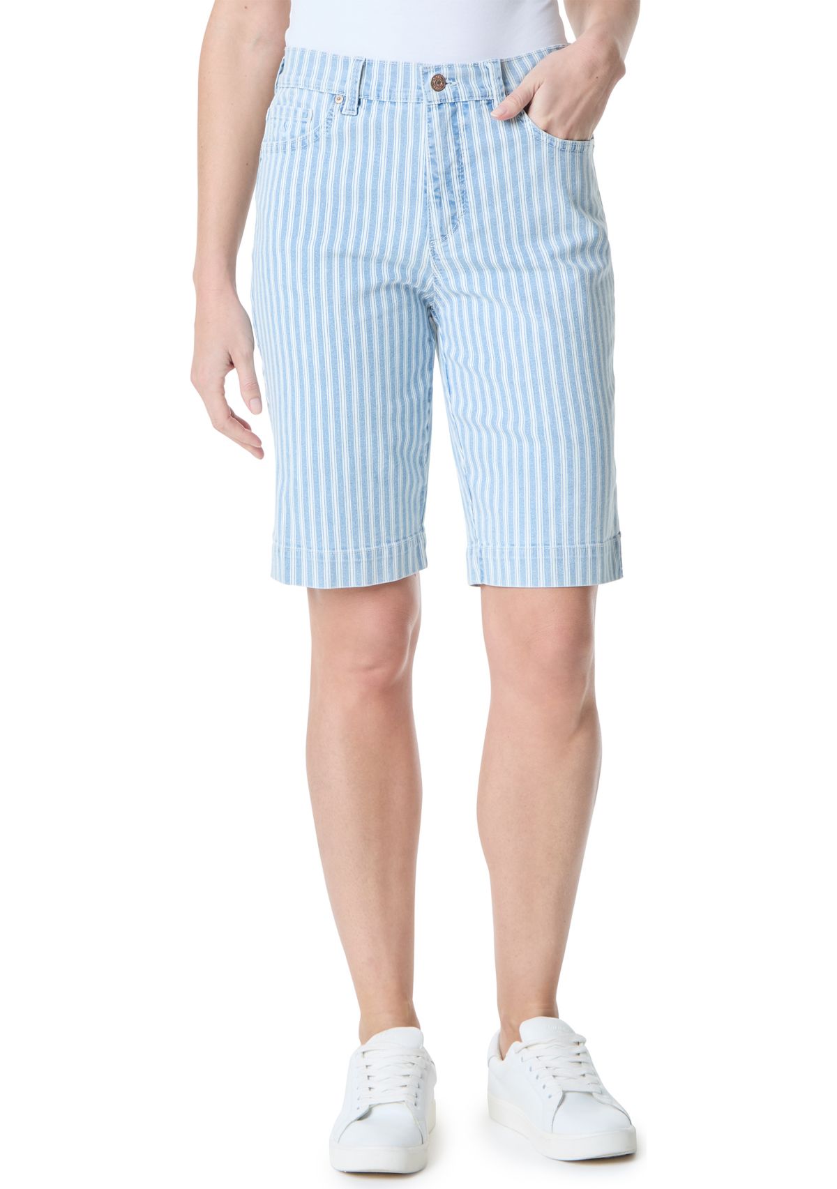 Womens Striped Bermuda Shorts