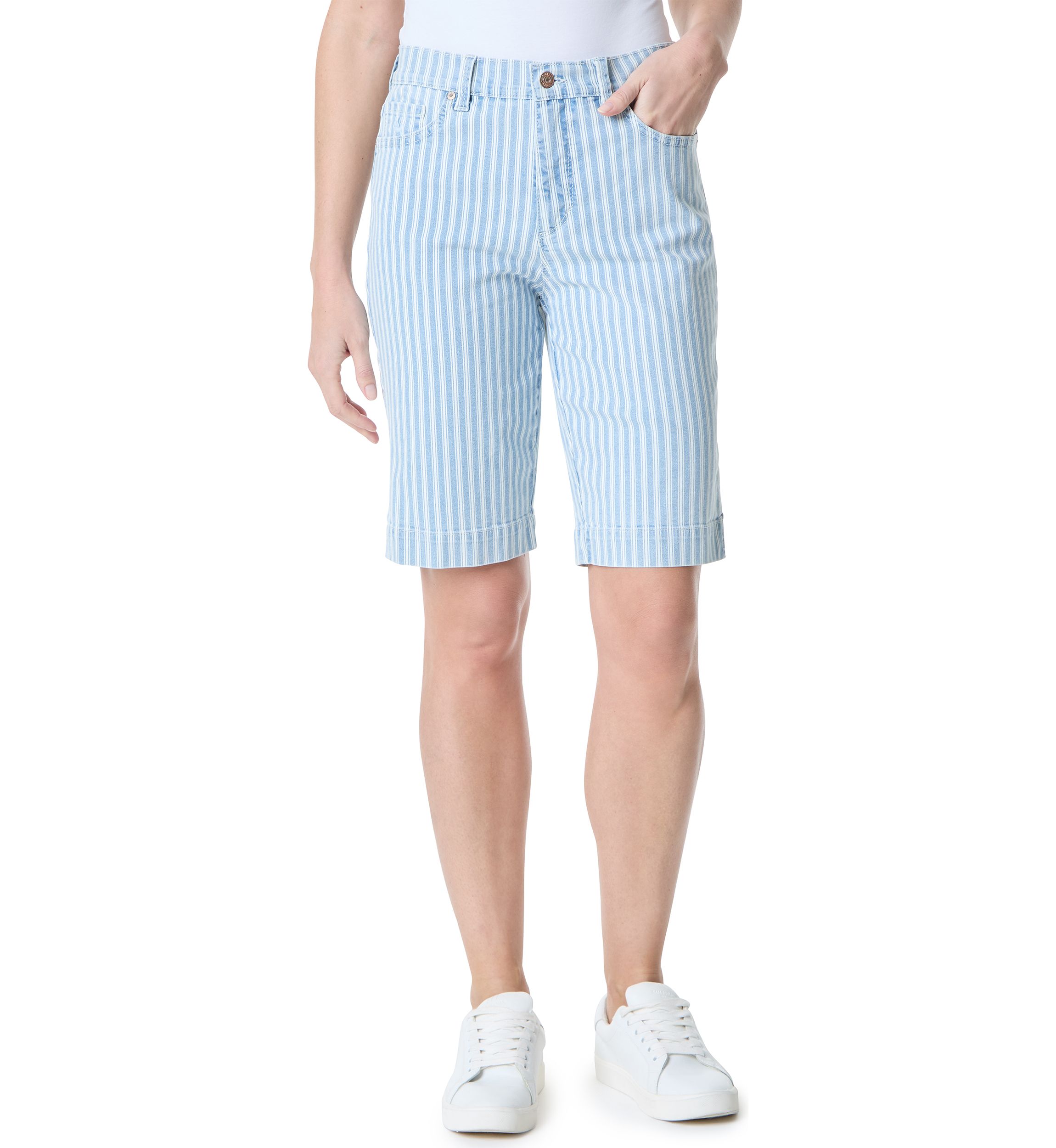 Womens Striped Bermuda Shorts