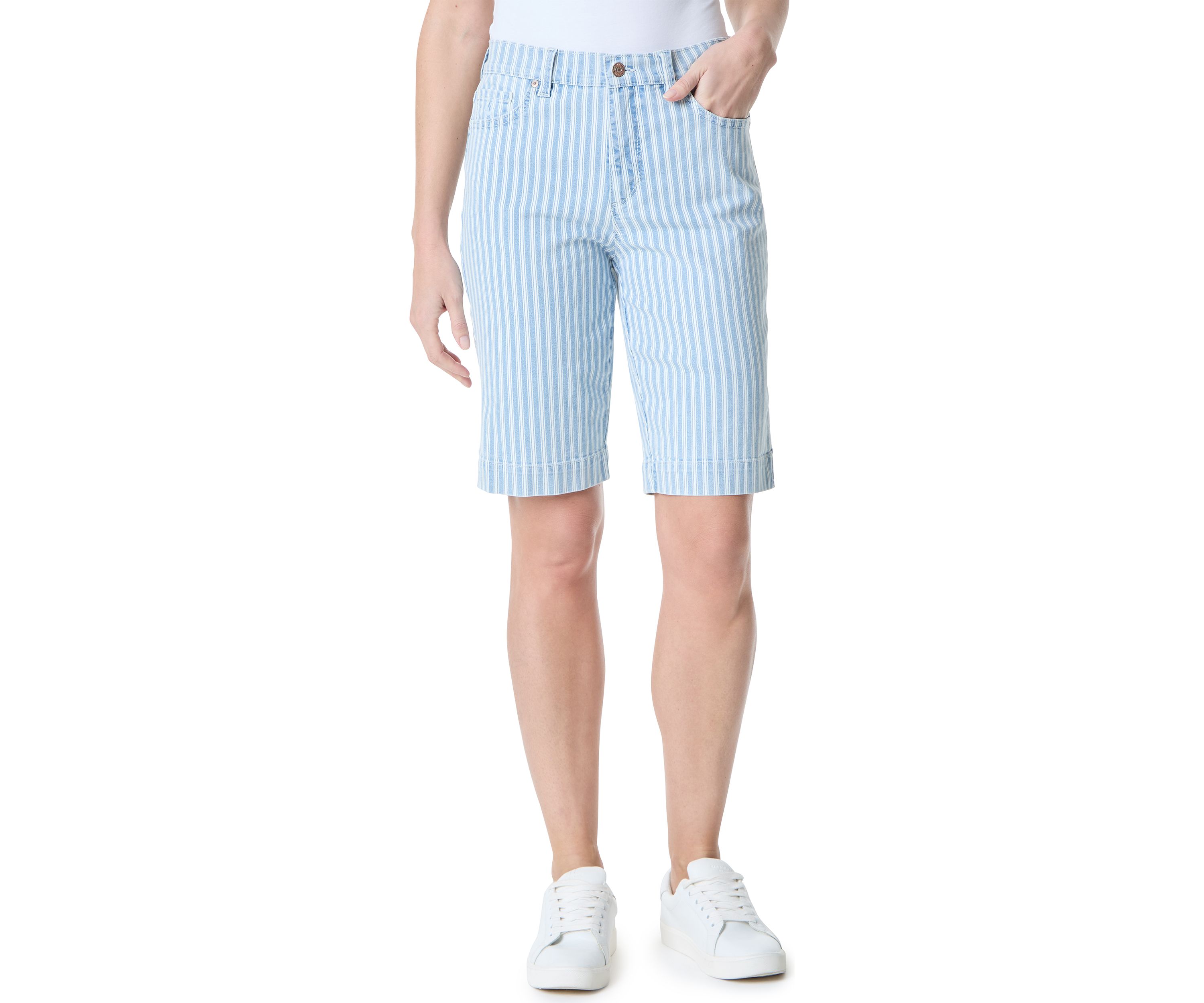 Womens Striped Bermuda Shorts