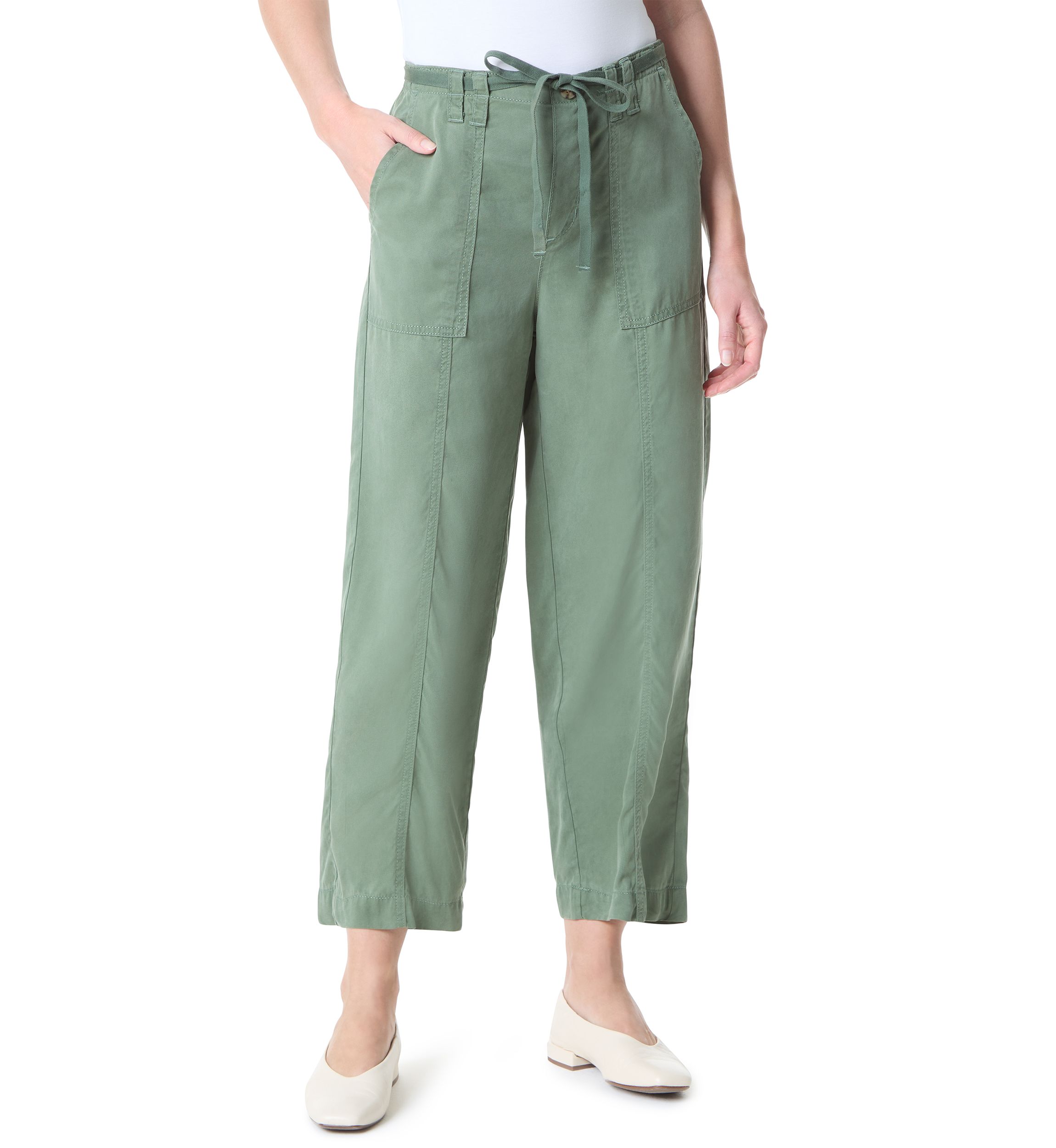 Womens Soft Fluid Straight Cropped Pants