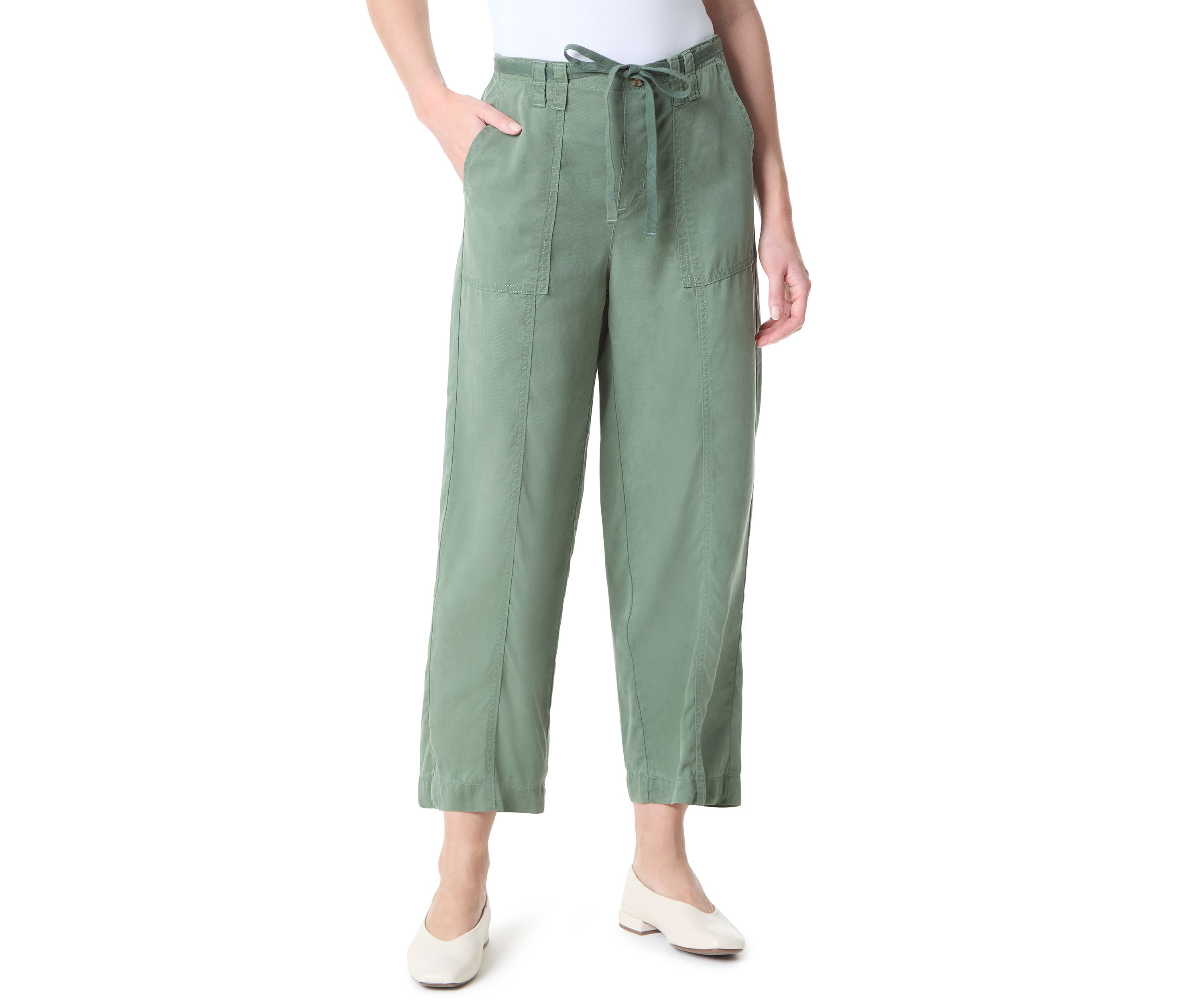 Womens Soft Fluid Straight Cropped Pants